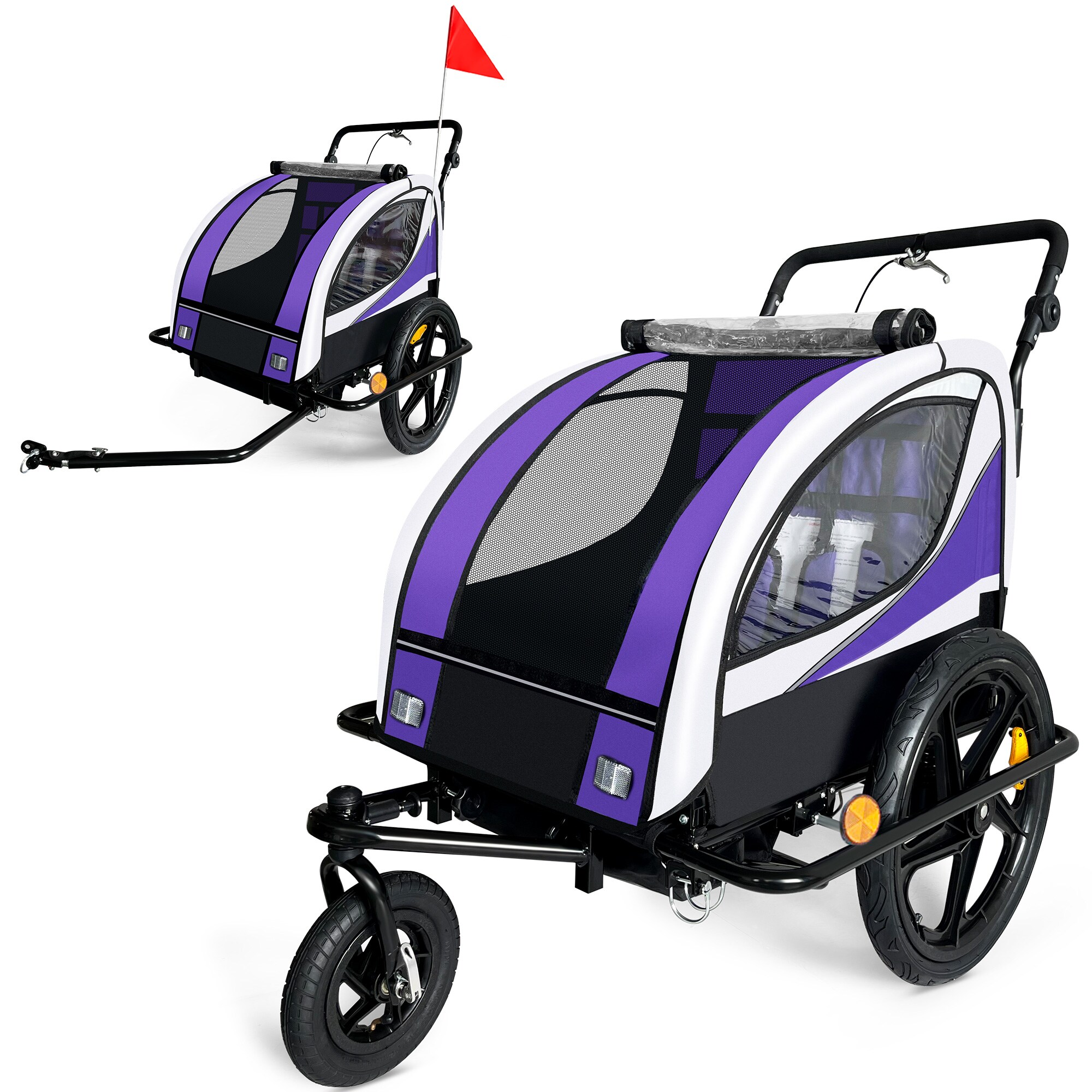 SAMAX 360&deg; drehbarer Fahrradanh&auml;nger 2in1 Jogger - in Lila - Black Frame - Bild 1