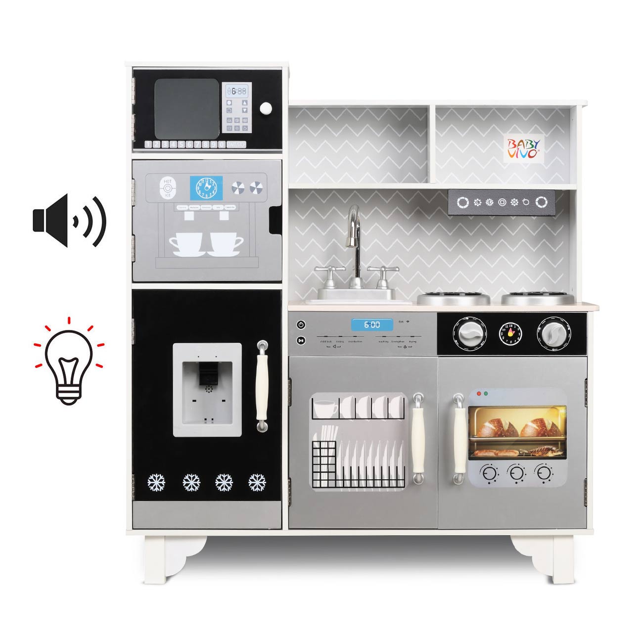 Baby Vivo Kinderk&uuml;che Spielk&uuml;che mit LED Licht und Sound Wasserspender - Mattheo in Wei&szlig; - Bild 1