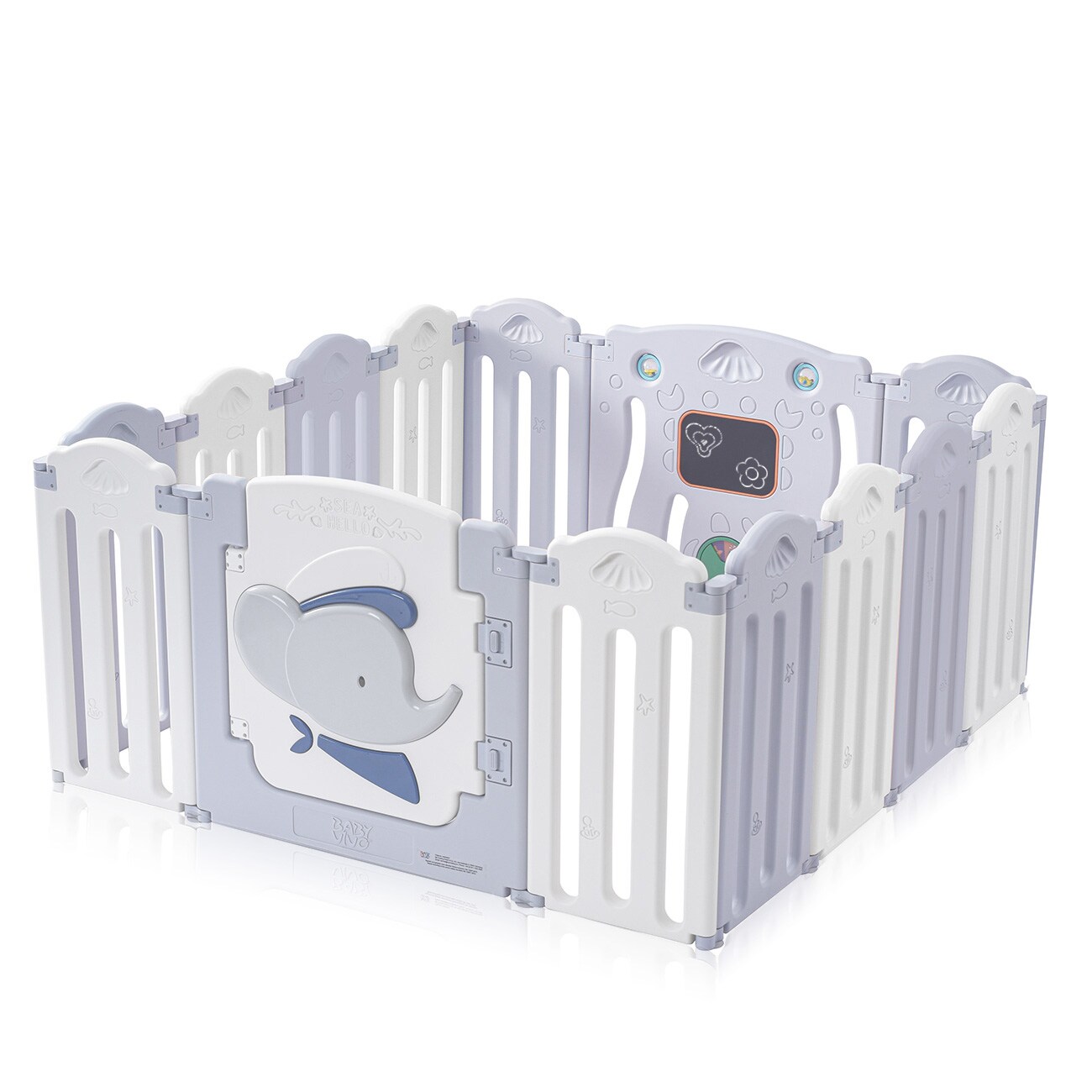 Baby Vivo Laufgitter aus Kunststoff Faltbar - Kapit&auml;n Benjamin in Grau und Wei&szlig; - Bild 1