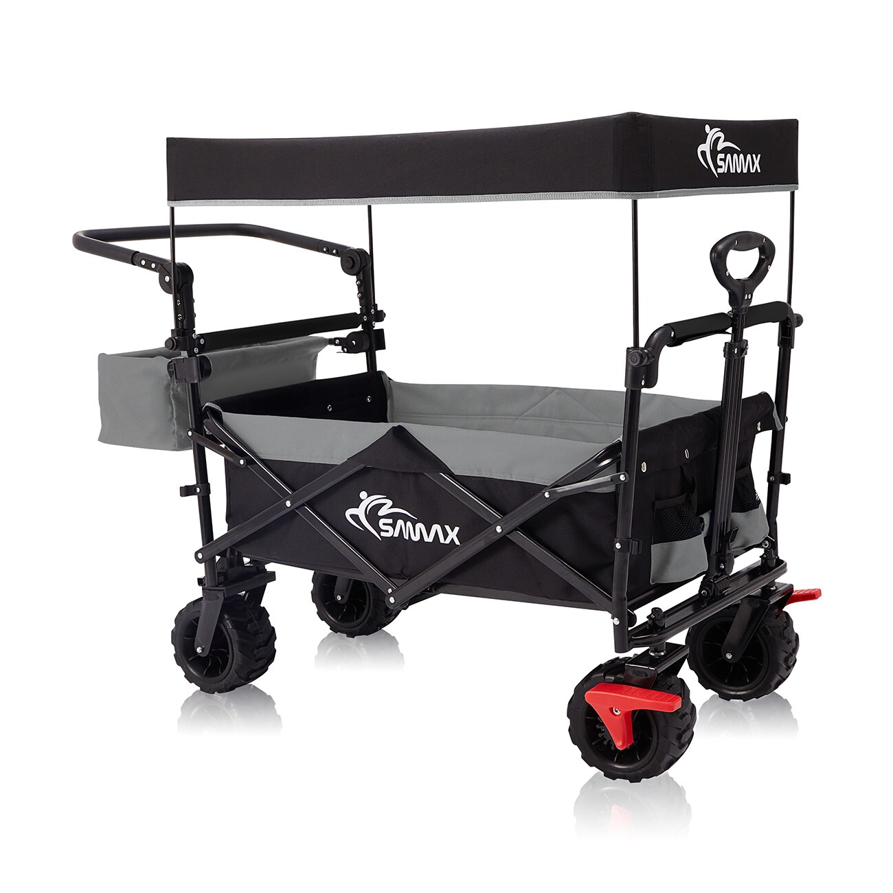 SAMAX Faltbarer Bollerwagen Offroad mit Dach - Schwarz / Grau - Bild 1