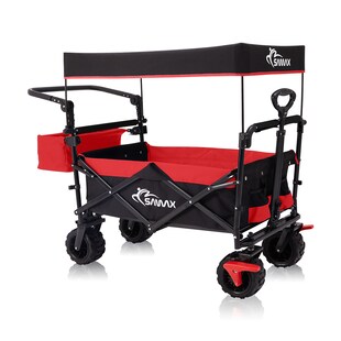 SAMAX Faltbarer Bollerwagen Offroad mit Dach - Schwarz / Rot - Bild 1