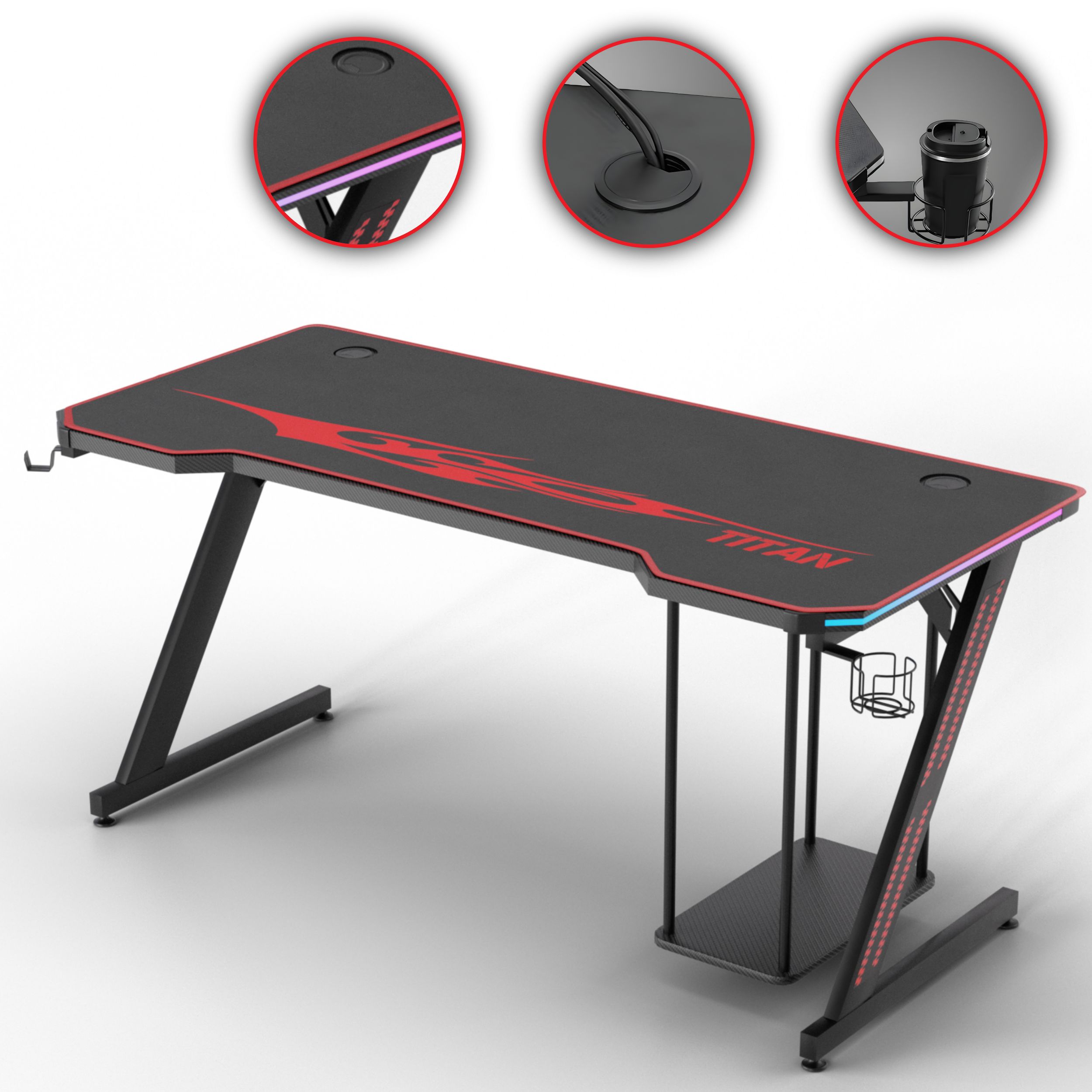 MY SIT Gaming Tisch 140 cm TITAN mit LED Beleuchtung und Mauspad - Bild 1