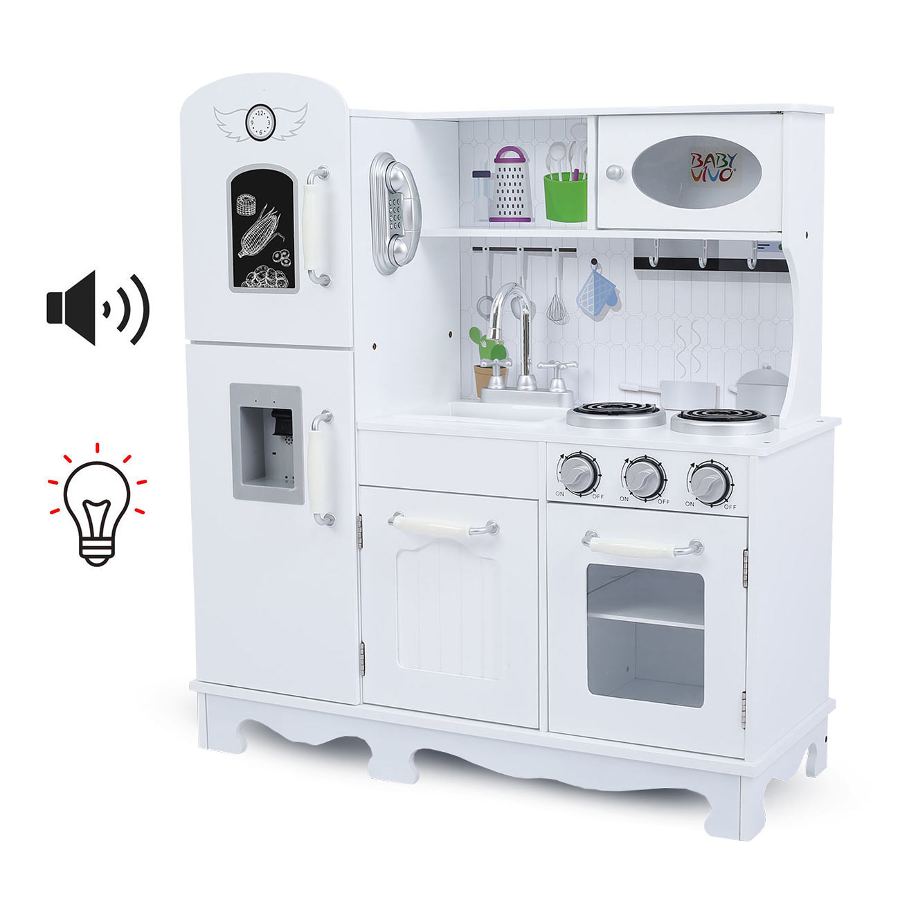 Baby Vivo Kinderk&uuml;che Spielk&uuml;che mit LED Licht und Sound Wasserspender - Luca in Wei&szlig; - Bild 1