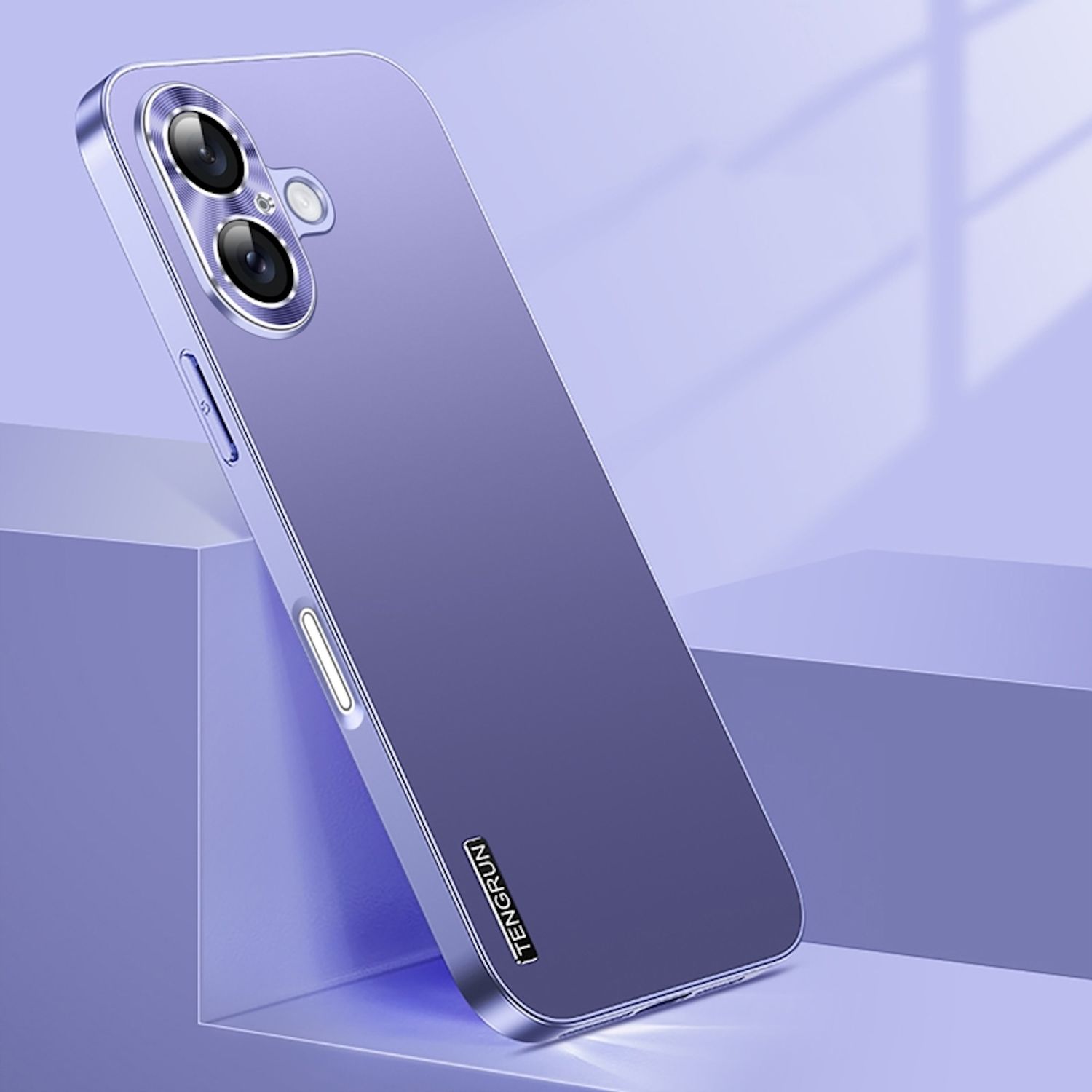 F&uuml;r Apple iPhone 16 Feinmattes Metall Optik Design Handy H&uuml;lle Lila - Bild 1