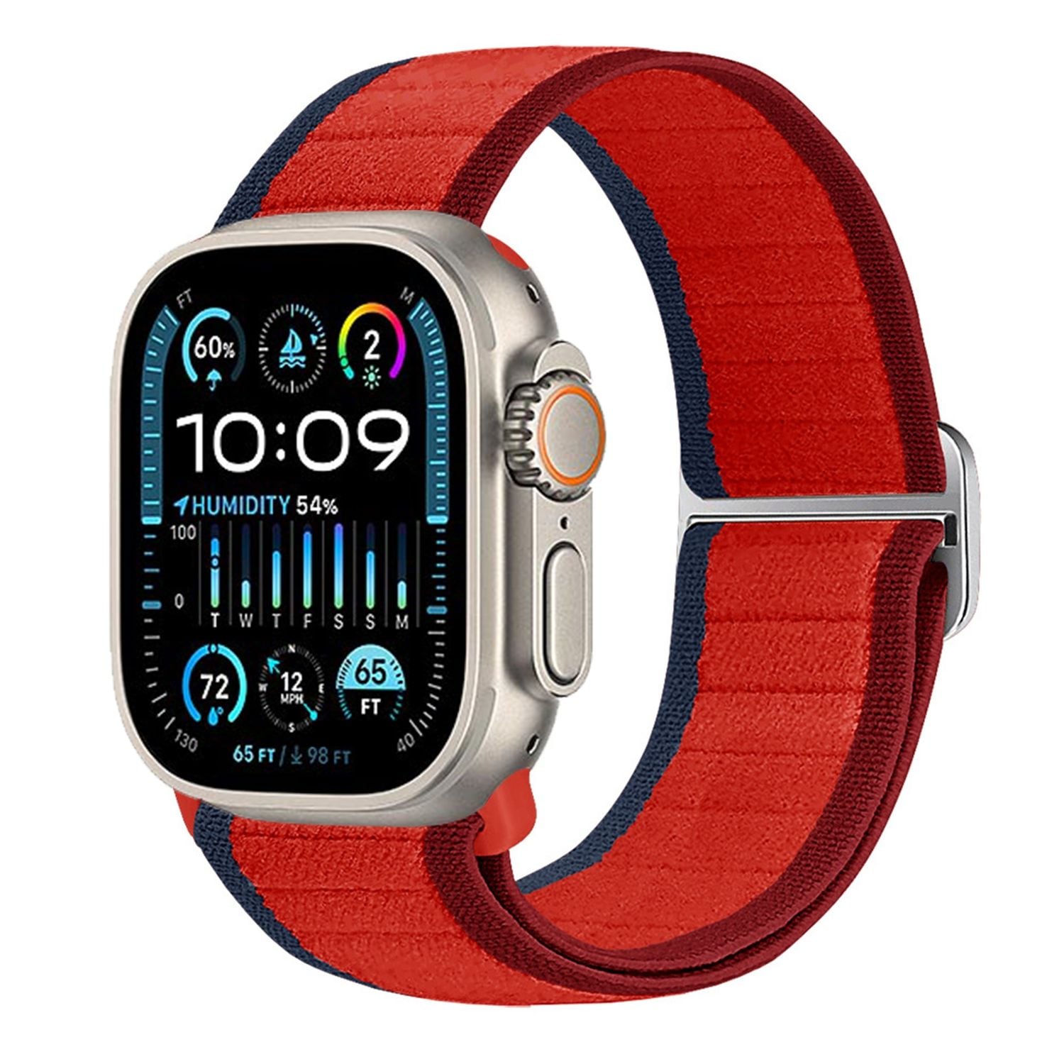 F&uuml;r Apple Watch Ultra 2 / 1 49mm Nylon Elastisches Smart Armband Rot - Bild 1