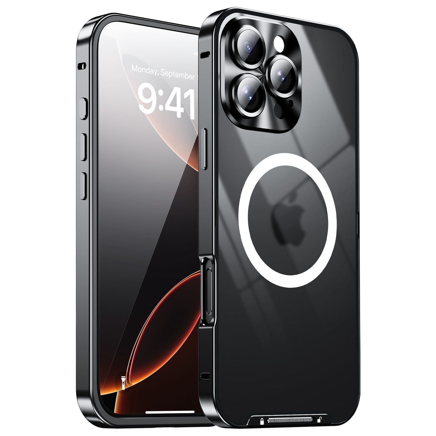 F&uuml;r Apple iPhone 16 Pro Max Magsafe Metall Schutz Design H&uuml;lle Schwarz - Bild 1