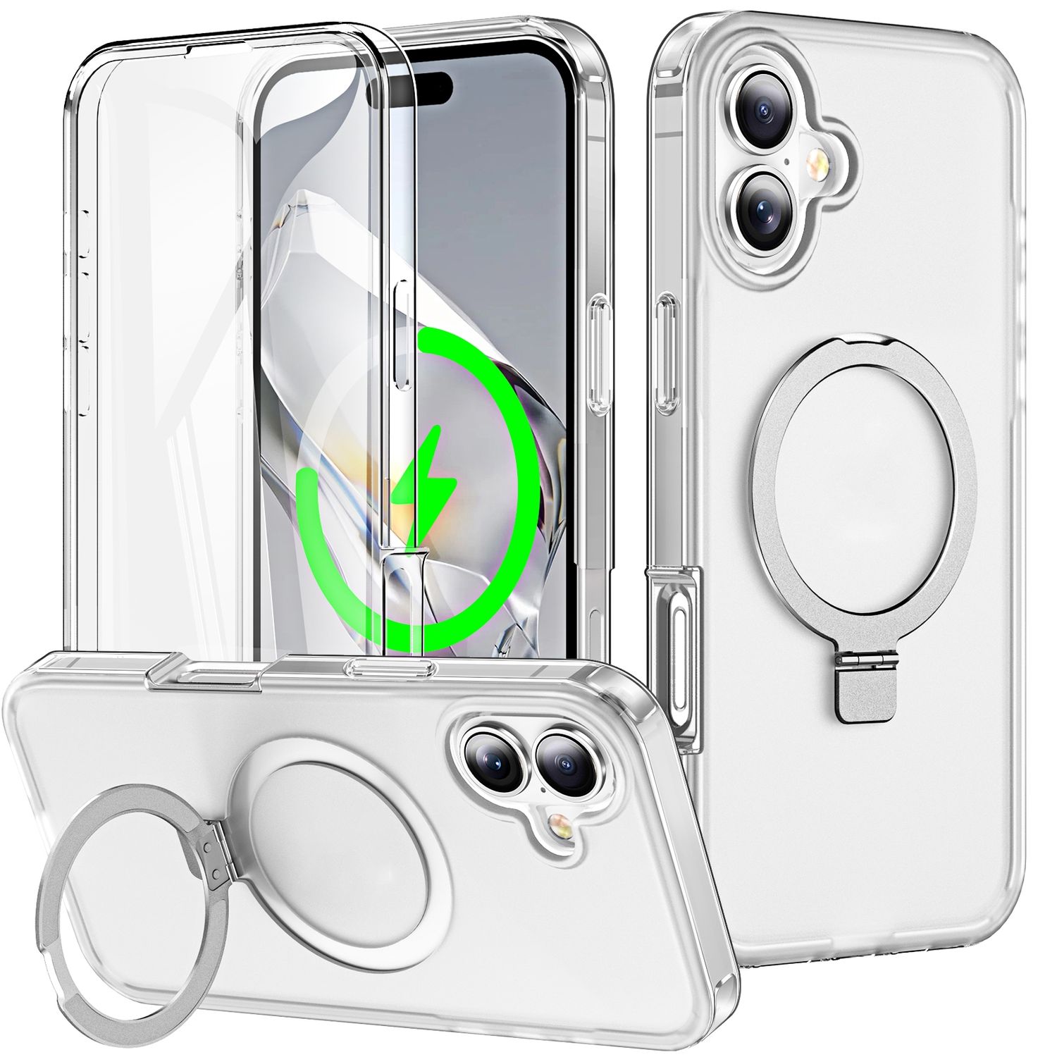 F&uuml;r Apple iPhone 16 Plus Skin Feel MagSafe Ring 360 H&uuml;lle Transparent - Bild 1