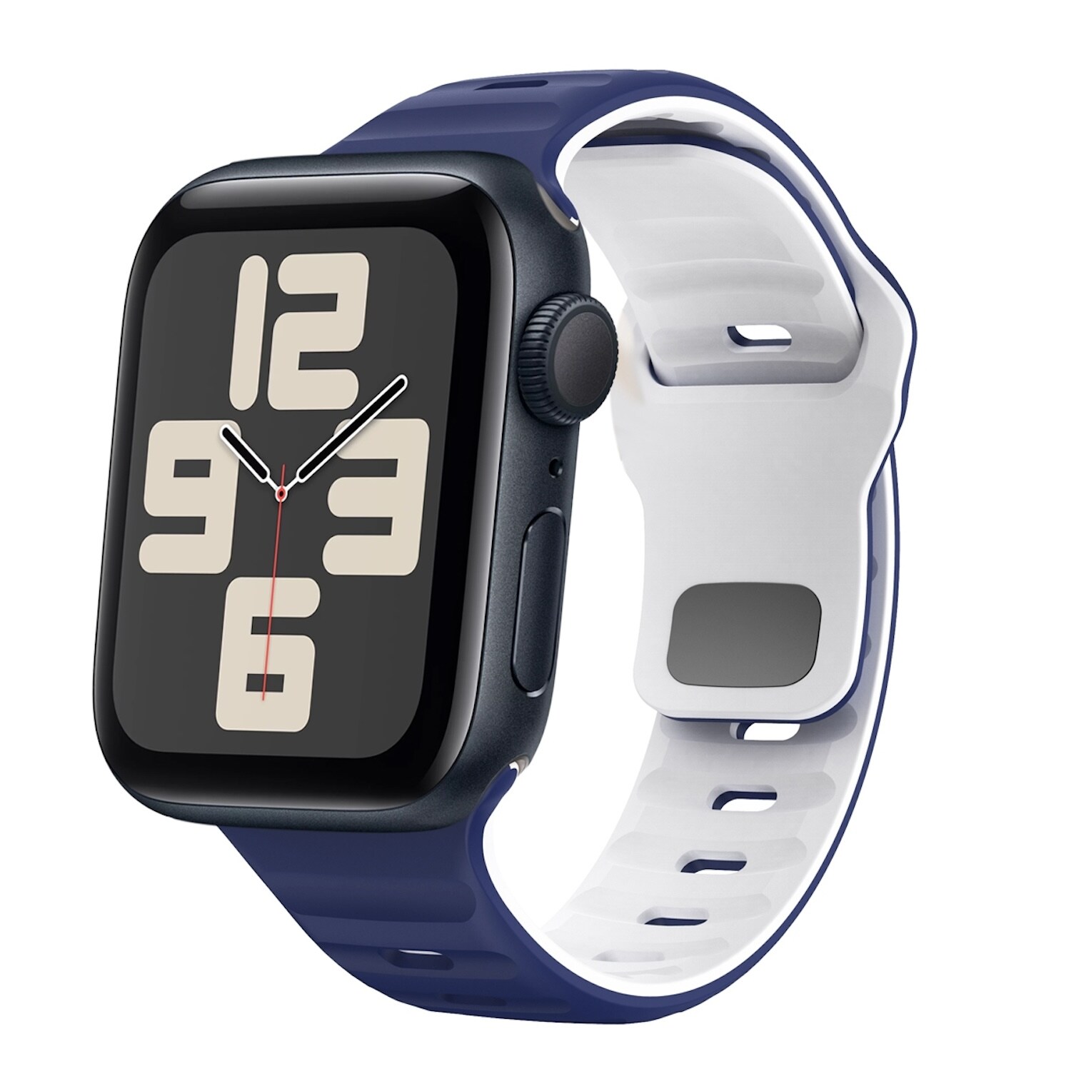 F&uuml;r Apple Watch SE 2023 44mm Silikon Wellenstruktur Armband Dunkelblau - Bild 1