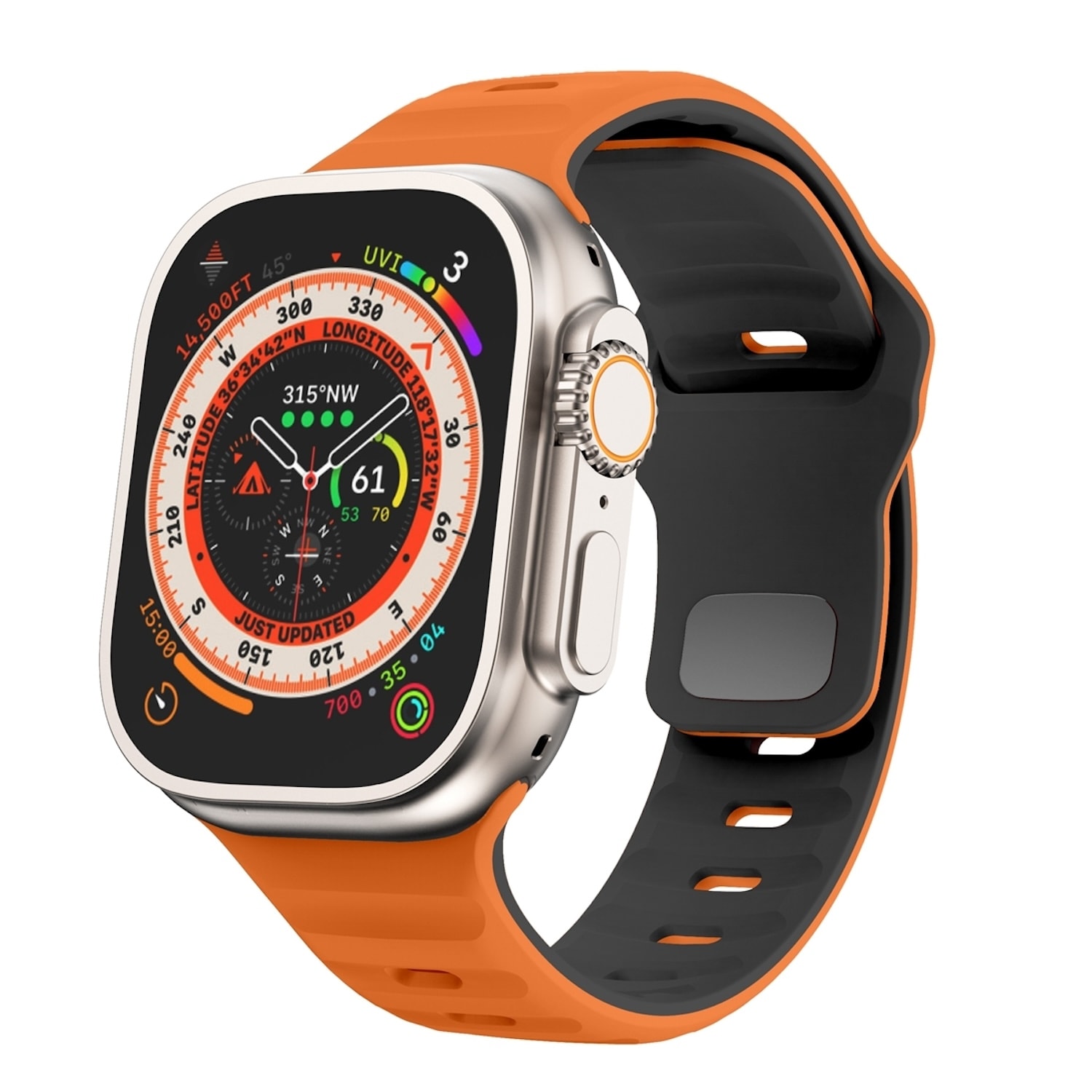 F&uuml;r Apple Watch Ultra 2 / 1 49mm Silikon Design Wellen Armband Orange - Bild 1