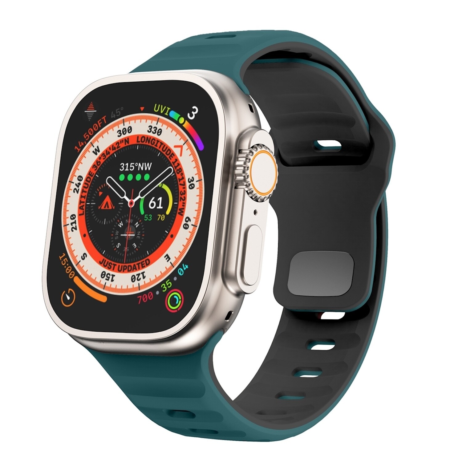 F&uuml;r Apple Watch Ultra 2 / 1 49mm Silikon Design Wellen Armband D- Gr&uuml;n - Bild 1