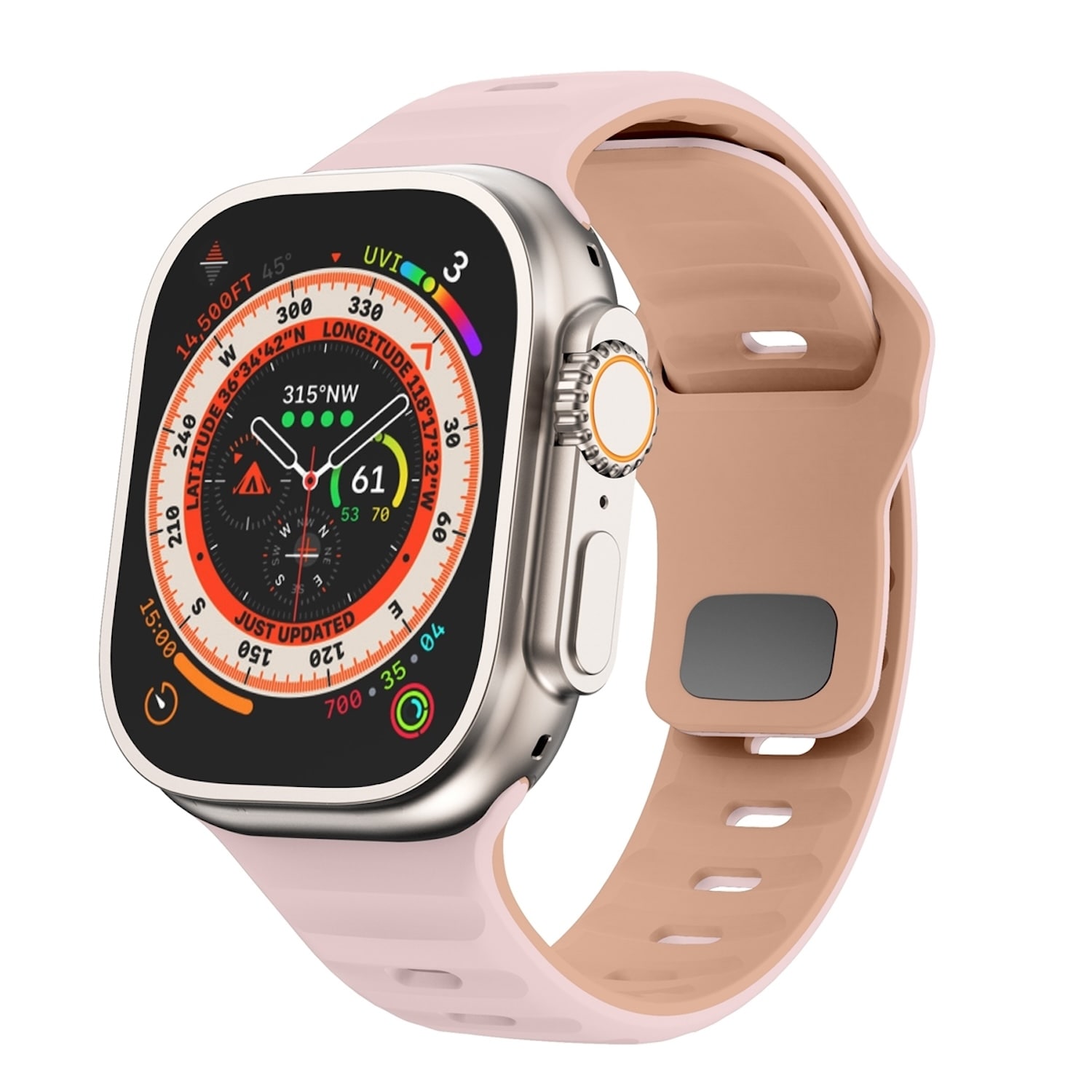F&uuml;r Apple Watch Ultra 2 / 1 49mm Silikon Design Wellen Armband Rosa - Bild 1