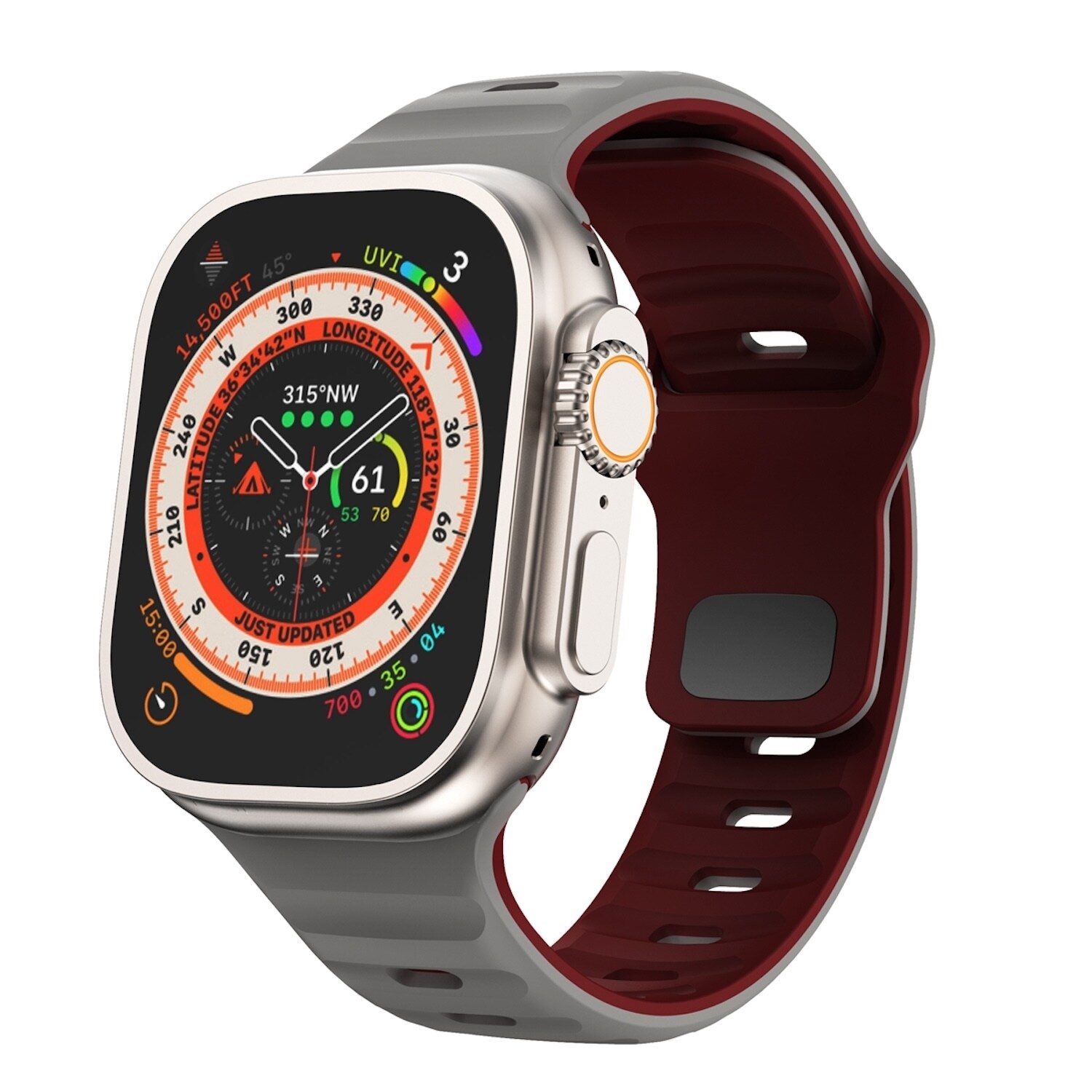 F&uuml;r Apple Watch Ultra 2 / 1 49mm Silikon Design Wellen Armband Grau - Bild 1