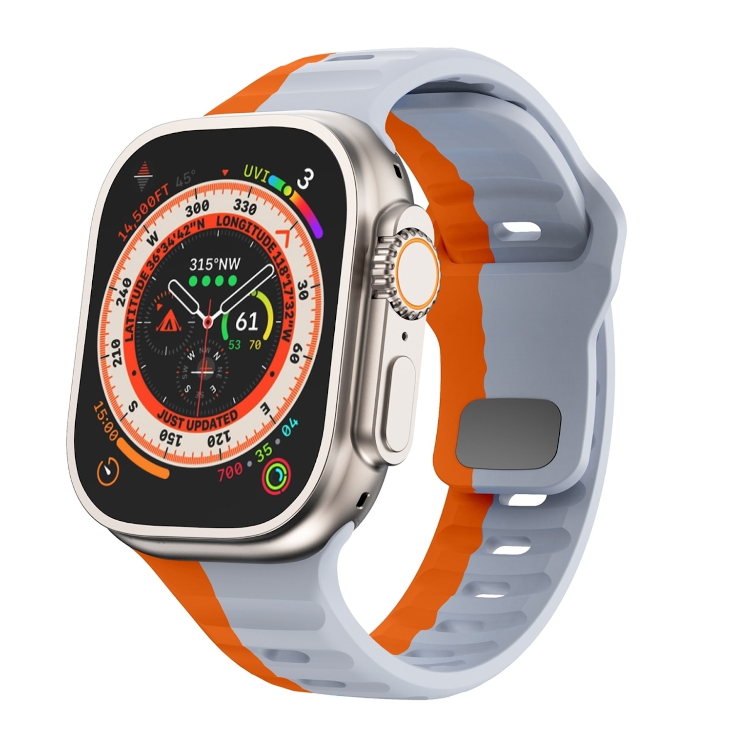 F&uuml;r Apple Watch Ultra 2 / 1 49mm Silikon Design Wellen Armband Orange - Bild 1