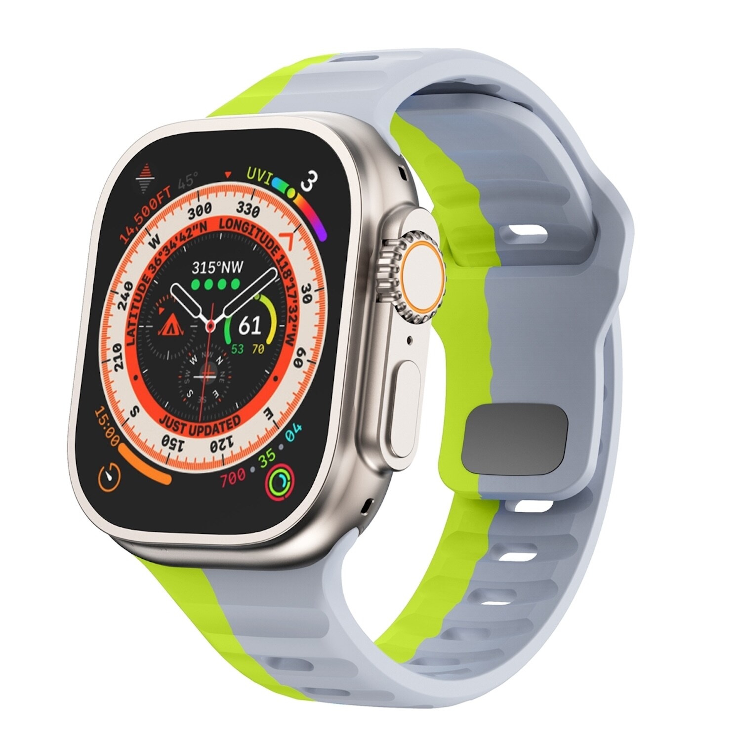 F&uuml;r Apple Watch Ultra 2 / 1 49mm Silikon Design Wellen Armband Grau - Bild 1