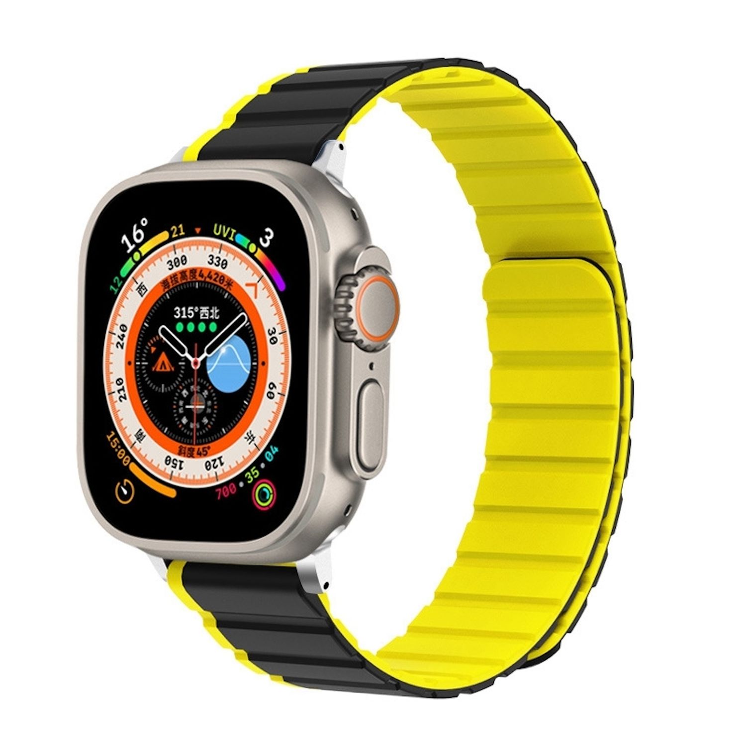 F&uuml;r Apple Watch Ultra 2 / 1 49mm Magnetisches Silikon Armband Gelb - Bild 1