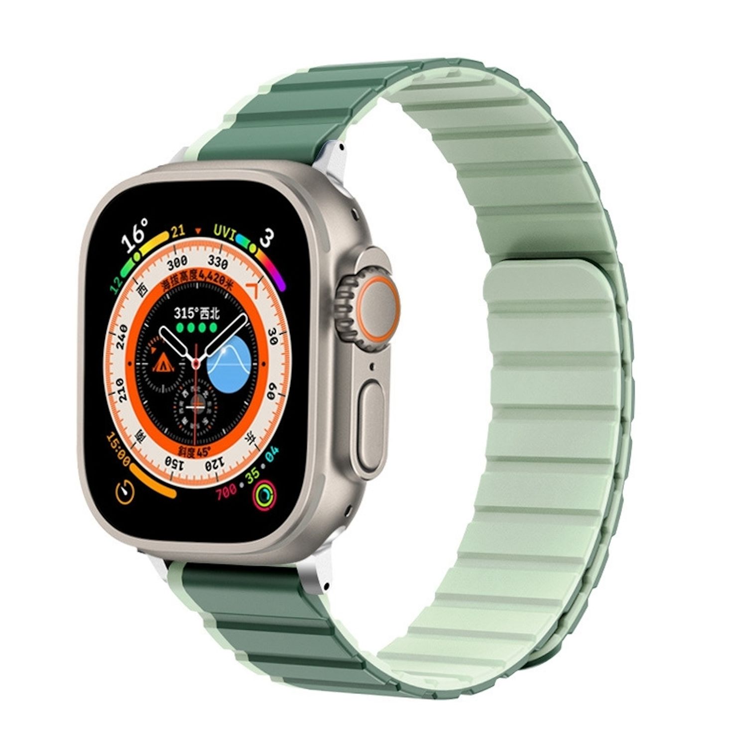 F&uuml;r Apple Watch Ultra 2 / 1 49mm Magnetisches Silikon Armband Gr&uuml;n - Bild 1