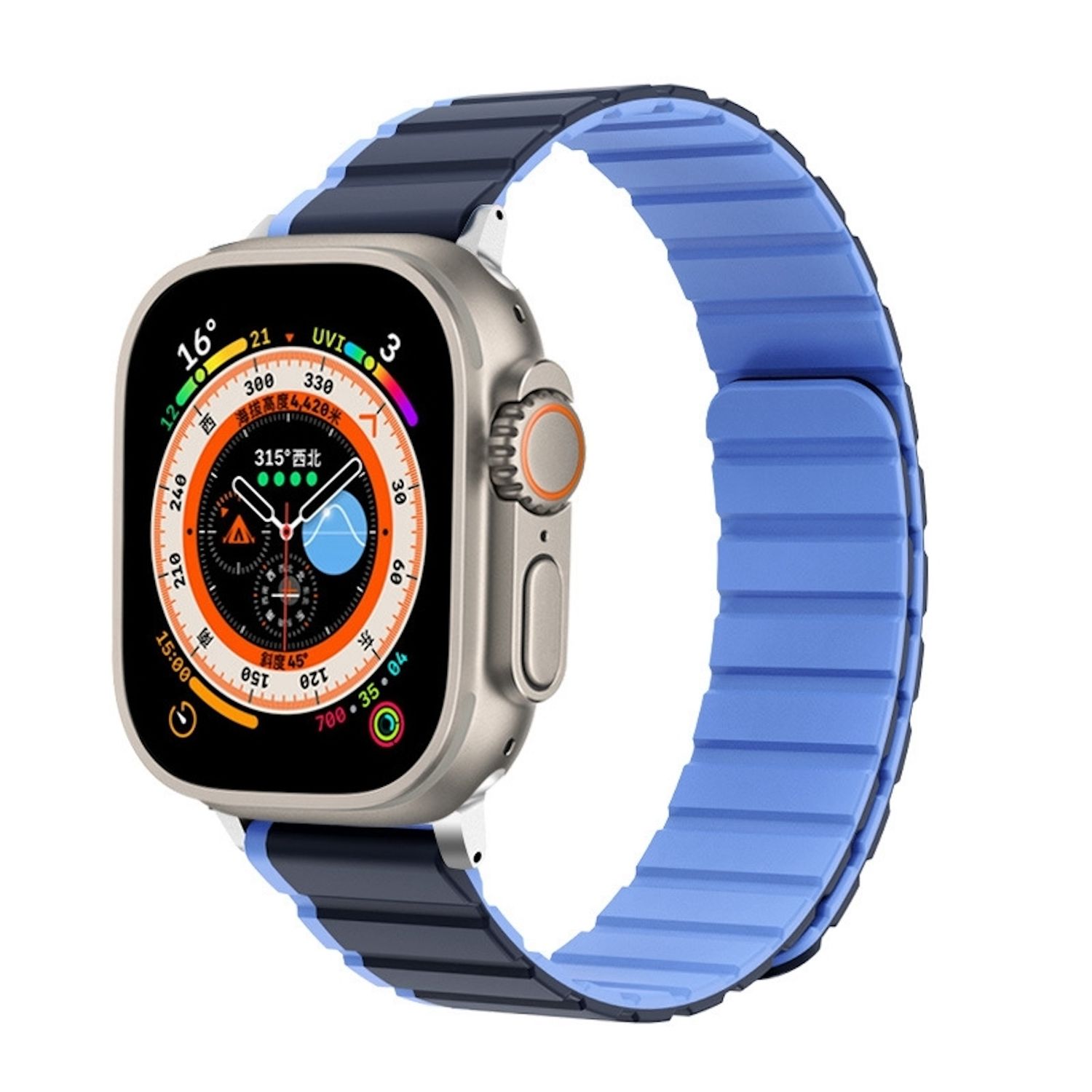 F&uuml;r Apple Watch Ultra 2 / 1 49mm Magnetisches Silikon Armband Blau - Bild 1