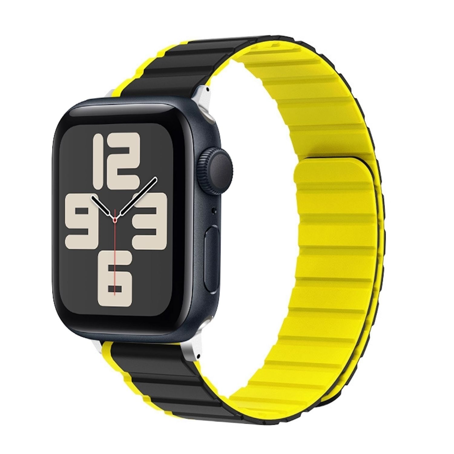 F&uuml;r Apple Watch SE 2023 44mm Magnetisches Design Silikon Armband Gelb - Bild 1