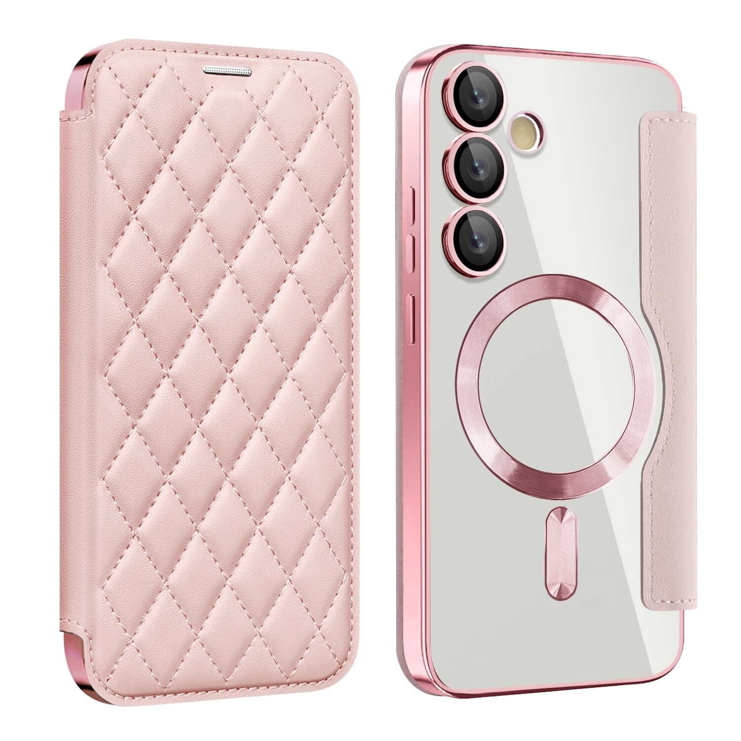 F&uuml;r Samsung Galaxy S24 FE Magsafe Kunstleder RFID Schutz H&uuml;lle Rosa - Bild 1