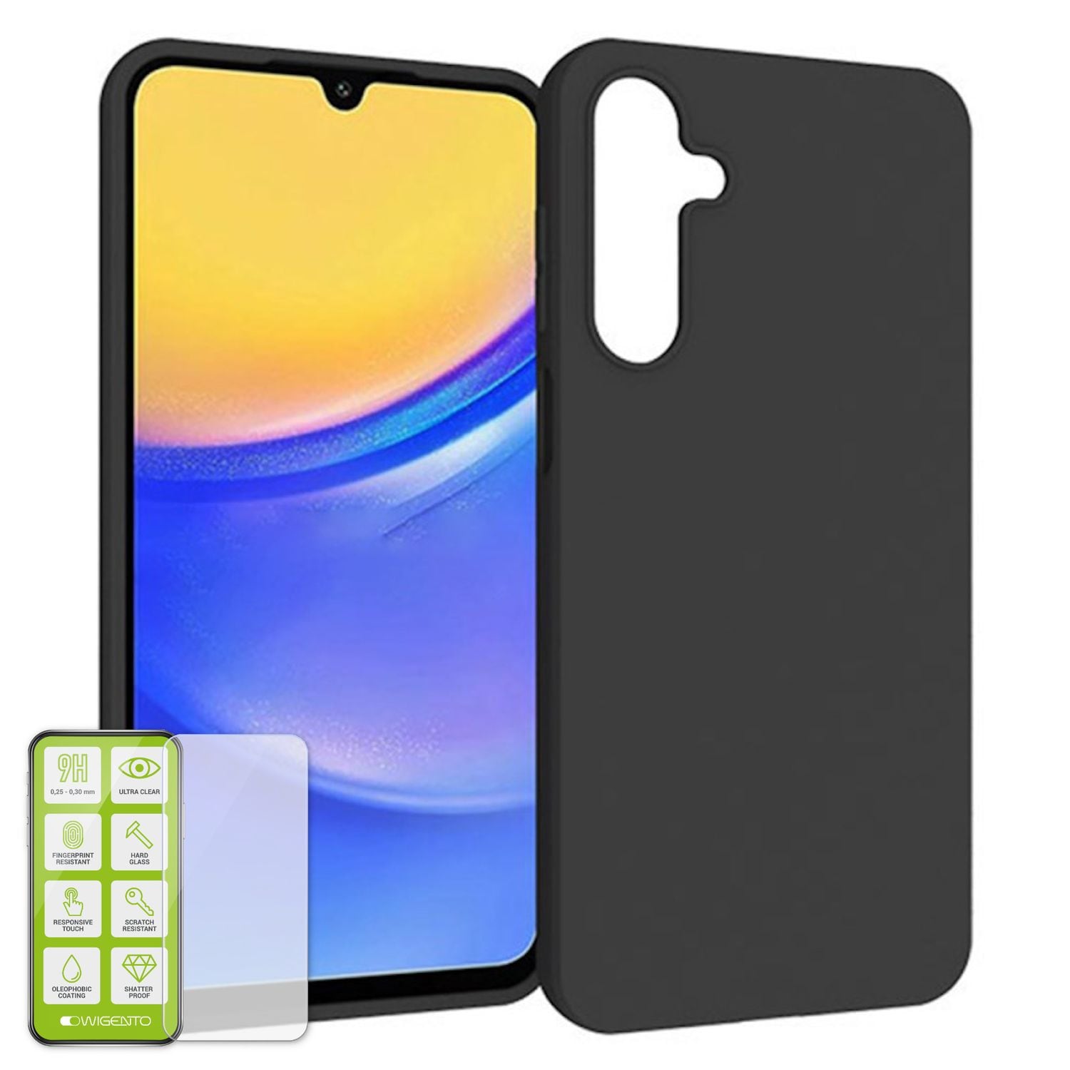 F&uuml;r Samsung Galaxy A16 Silikon TPU Schutz H&uuml;lle Schwarz + H9 Hart Glas - Bild 1