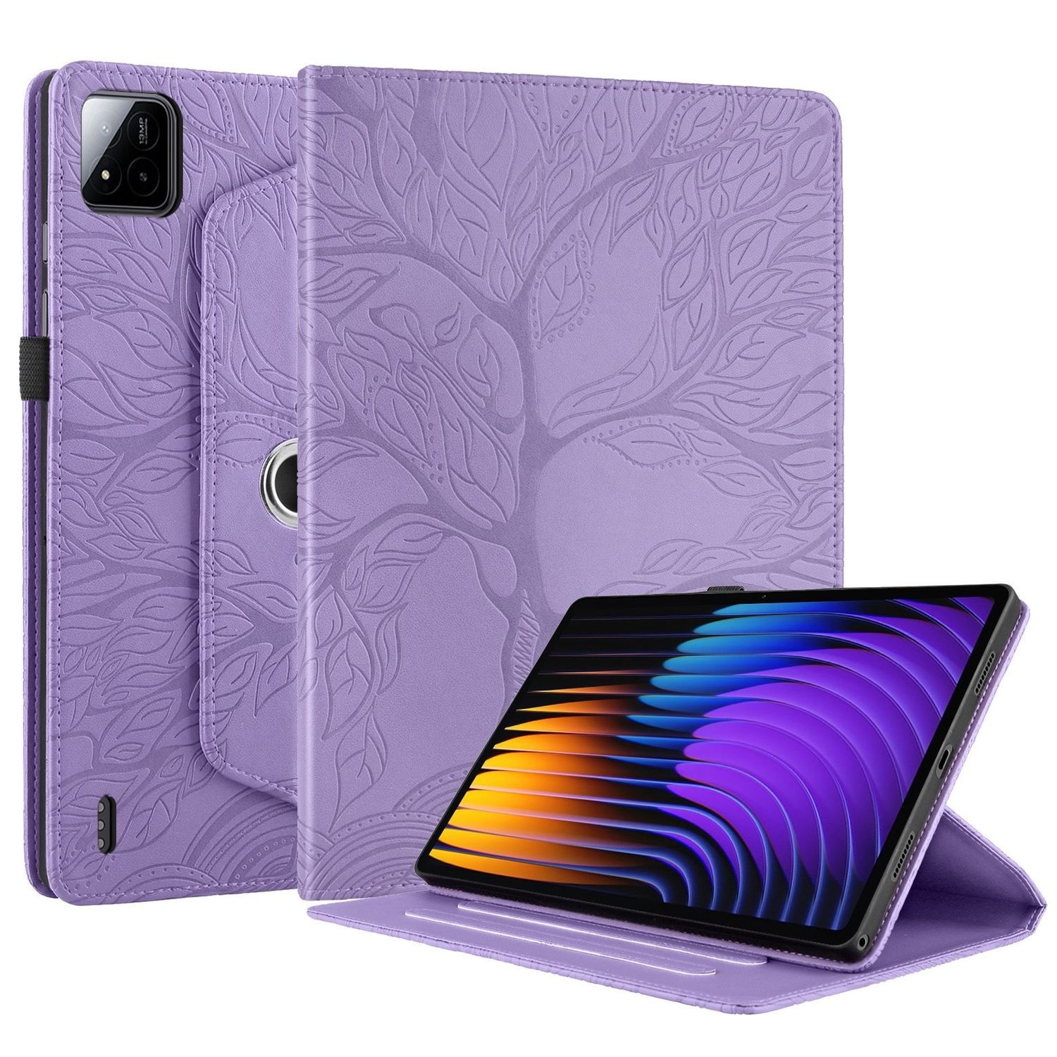 F&uuml;r Xiaomi Pad 7 / 7 Pro 360 Grad Baum Motiv Kunstleder Tasche Lila - Bild 1