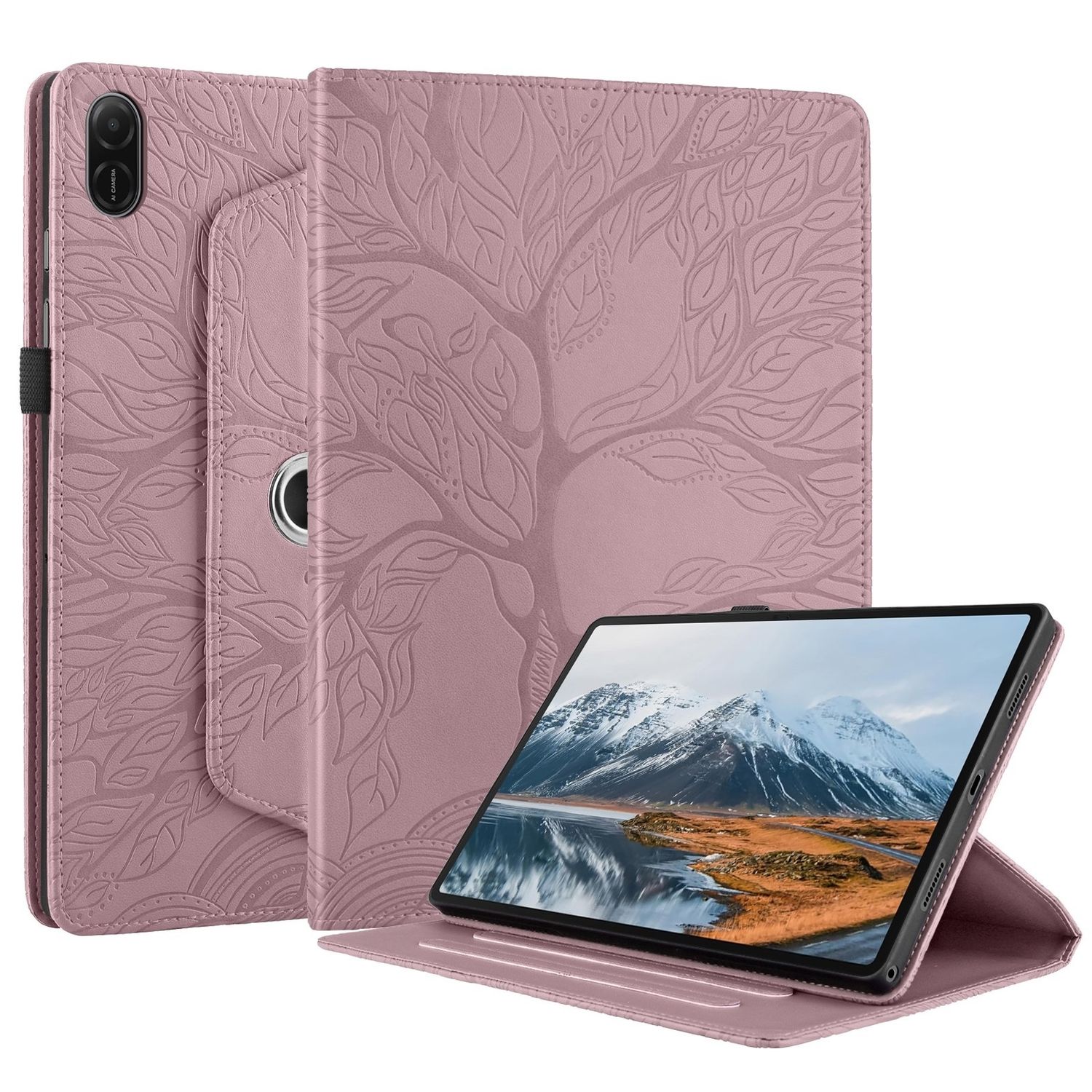 F&uuml;r Honor Pad X8a 11 Zoll 360 Grad Baum Motiv Kunstleder Tasche Pink - Bild 1