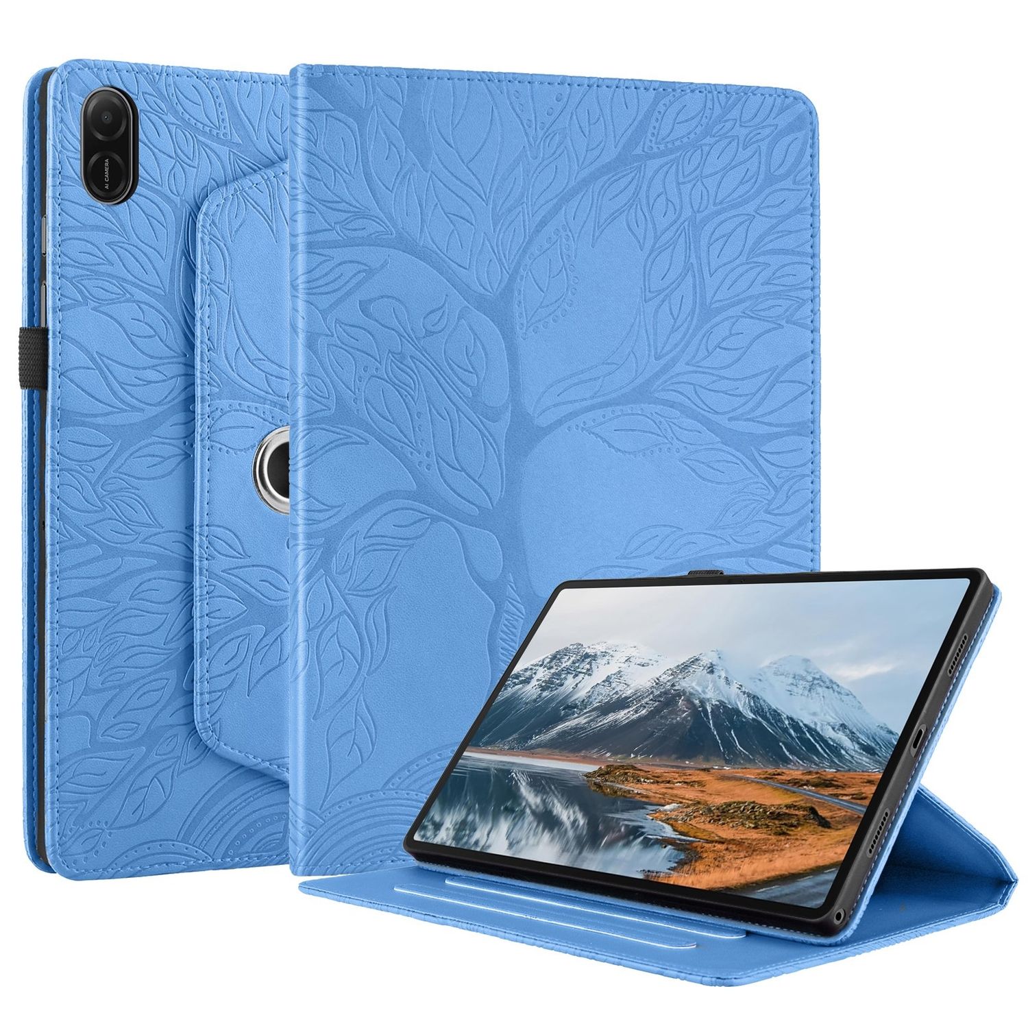 F&uuml;r Honor Pad X8a 11 Zoll 360 Grad Baum Motiv Kunstleder Tasche Blau - Bild 1
