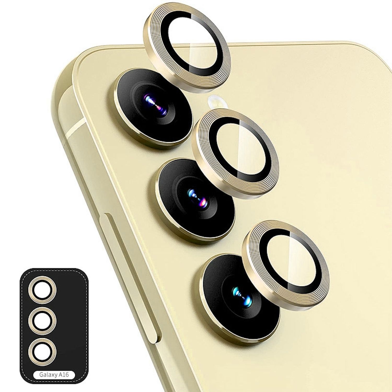 F&uuml;r Samsung Galaxy A16 Aluminium Ring Linse Kamera + H9 Hart Glas Gold - Bild 1