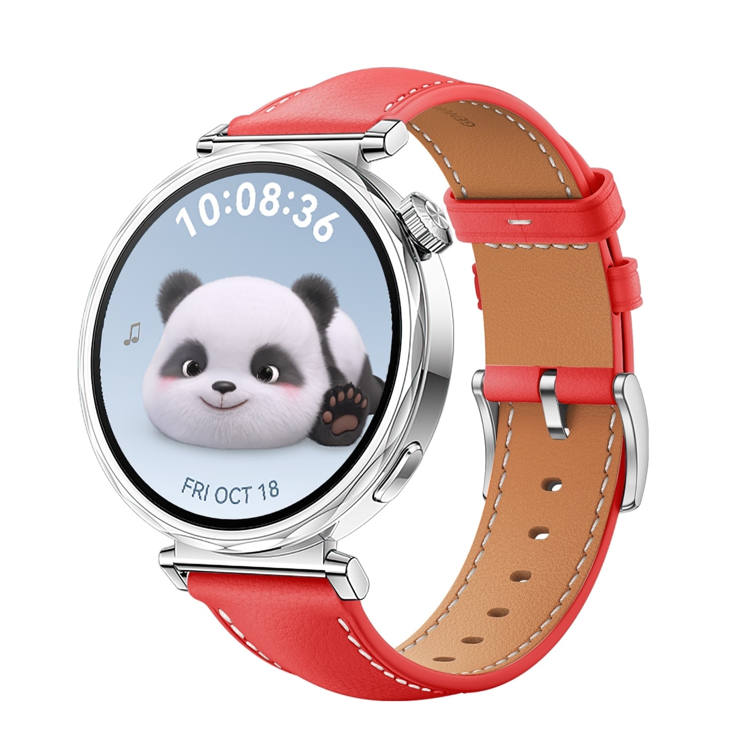 F&uuml;r Huawei Watch GT 5 41mm Damen Leder Armband silberner Schnalle Rot - Bild 1