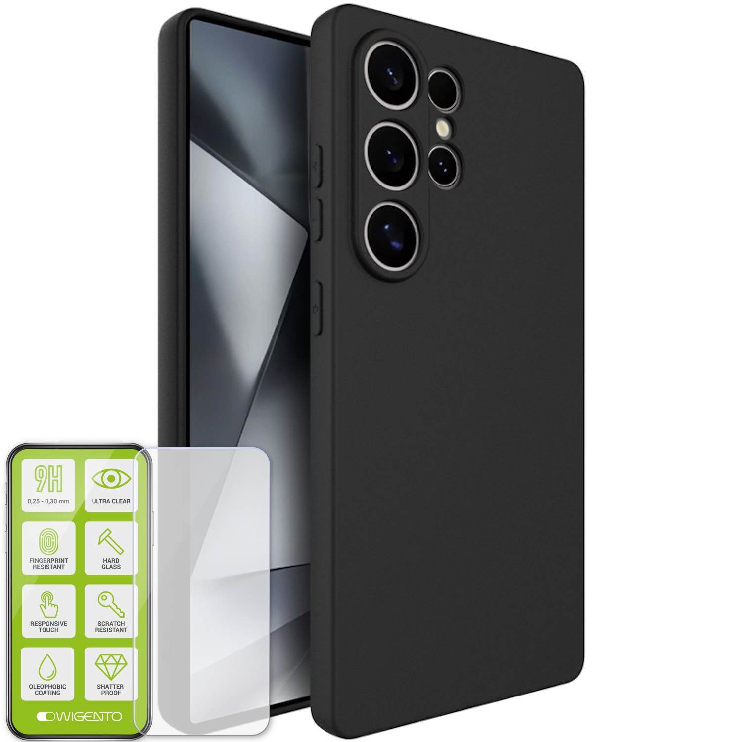 F&uuml;r Samsung Galaxy S25 Ultra 5G Silikon TPU H&uuml;lle Schwarz + Hart Glas - Bild 1