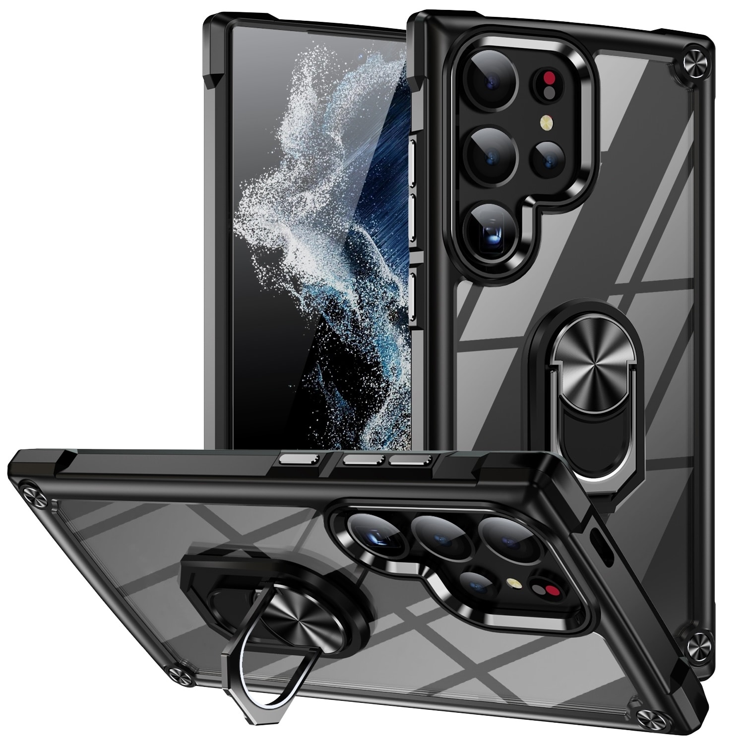 F&uuml;r Samsung Galaxy S25 Ultra TPU + PC H&uuml;lle Linsenschutz Ring Schwarz - Bild 1