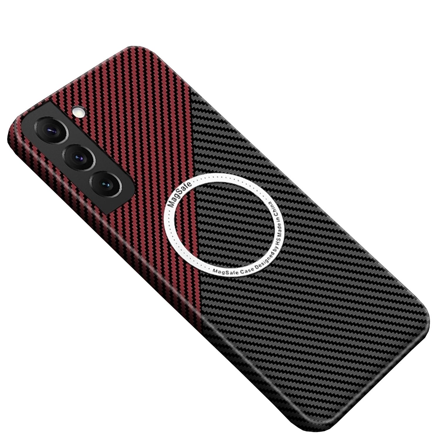 F&uuml;r Samsung Galaxy S25 5G MagSafe Design Carbon H&uuml;lle Rot / Schwarz - Bild 1
