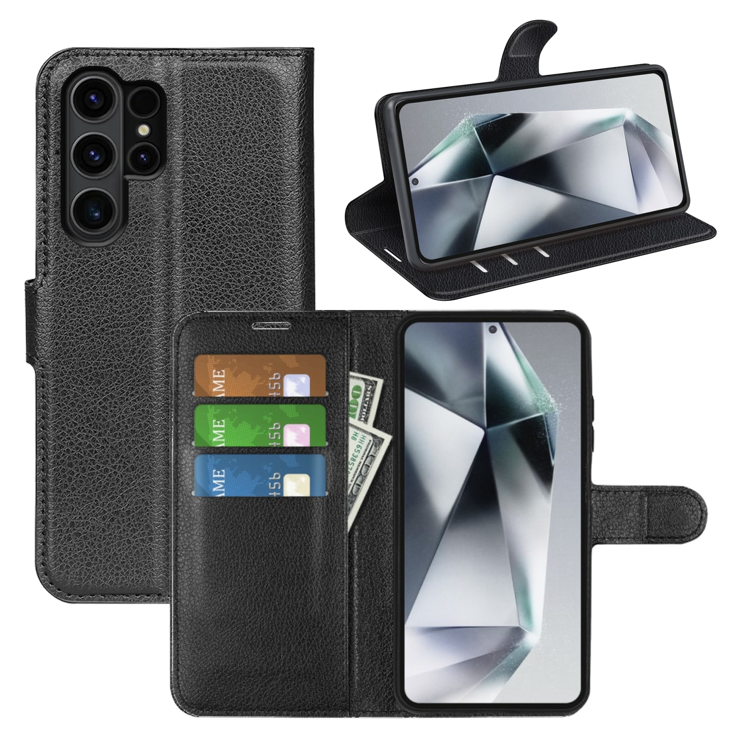 F&uuml;r Samsung Galaxy S25 Ultra Kunstleder Wallet Tasche H&uuml;lle Schwarz - Bild 1