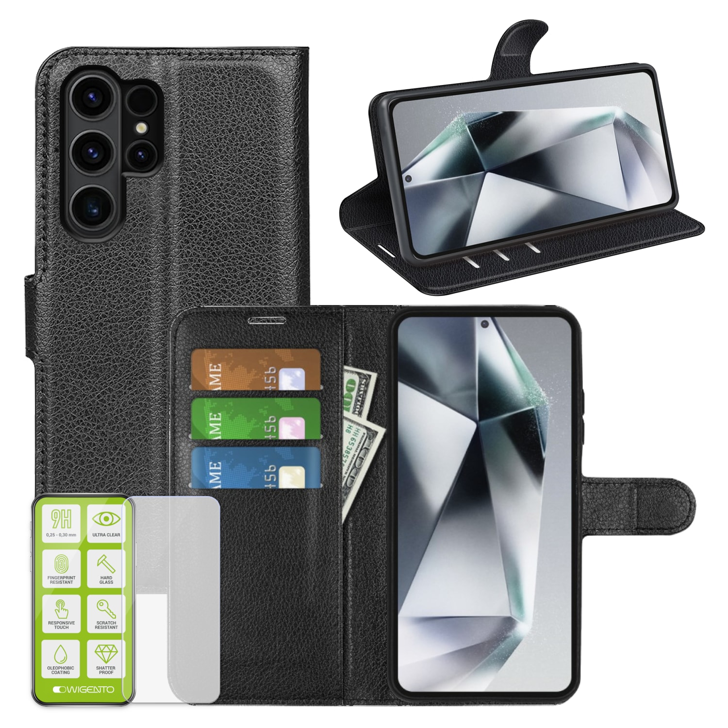 F&uuml;r Samsung Galaxy S25 Ultra 5G Kunstleder Wallet Tasche + Hart Glas - Bild 1