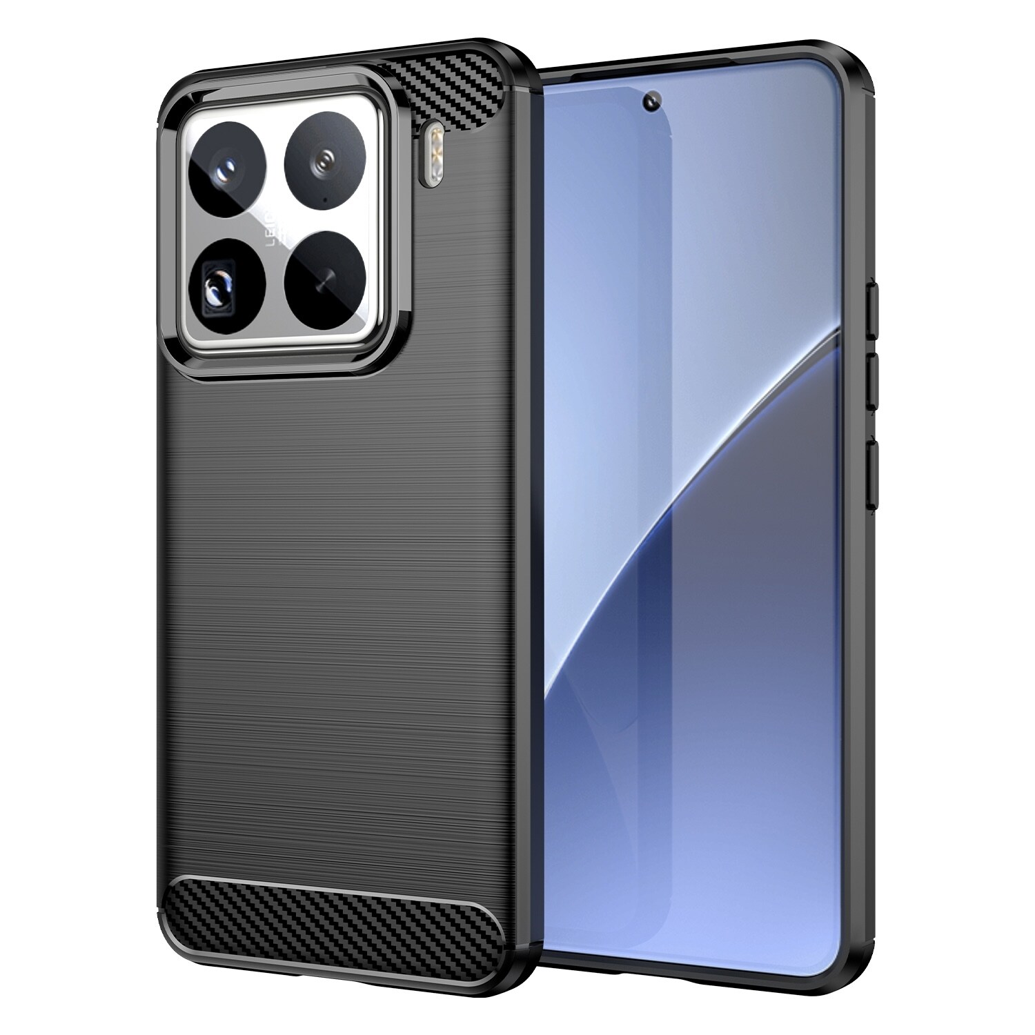 F&uuml;r Xiaomi 15 Pro Schock Carbon Design Textur TPU Handy H&uuml;lle Schwarz - Bild 1