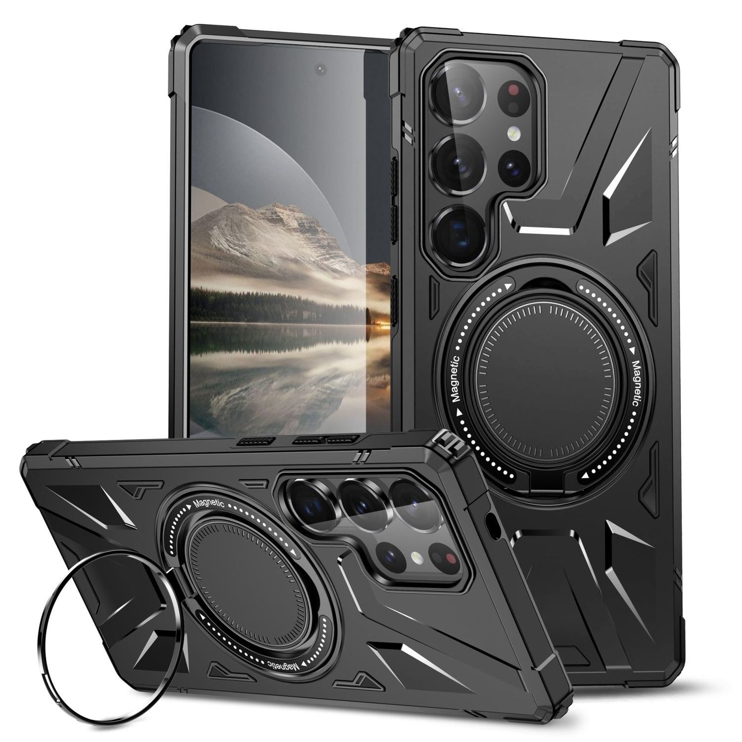 F&uuml;r Samsung Galaxy S25 Ultra MagSafe Schock Magnet Ring H&uuml;lle Schwarz - Bild 1