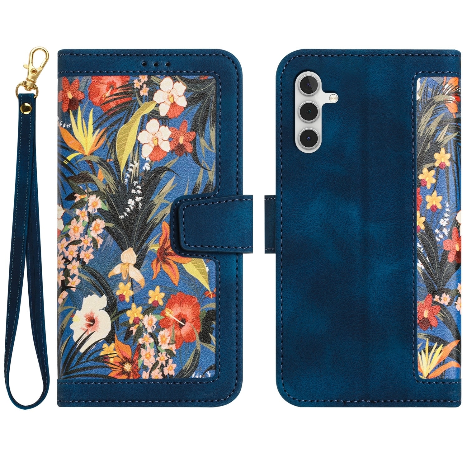 F&uuml;r Samsung Galaxy S25 Kunstleder Wallet Blumen Tasche H&uuml;lle D- Blau - Bild 1