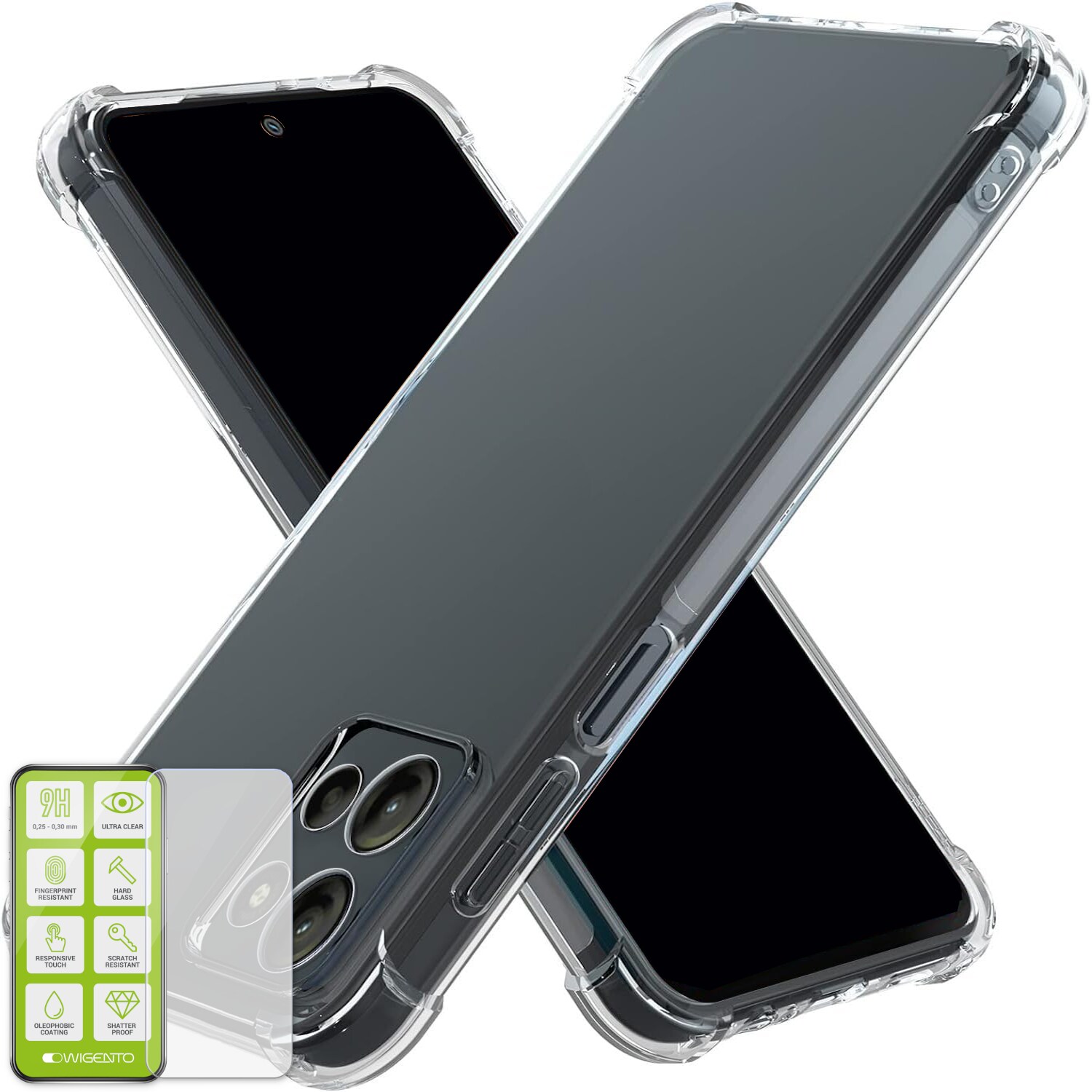 F&uuml;r Motorola Moto G15 Schock TPU Silikon Schutz H&uuml;lle + 9H Hart Glas - Bild 1