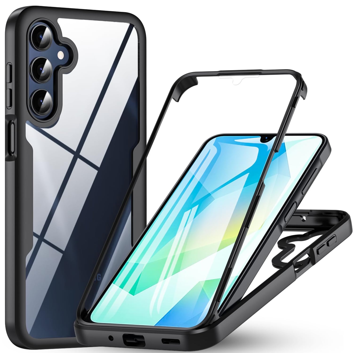 F&uuml;r Samsung Galaxy A16 Full Cover 360 Acrylic Hybrid TPU H&uuml;lle Schwarz - Bild 1