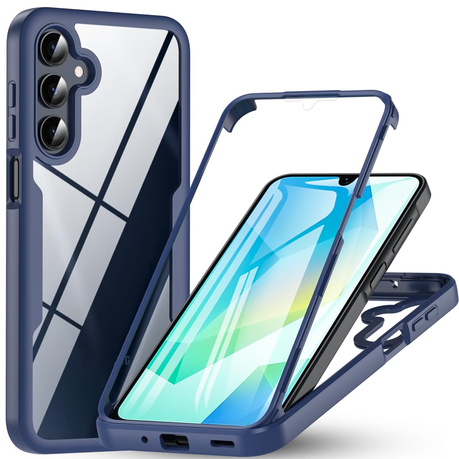 F&uuml;r Samsung Galaxy A16 Full Cover 360 Acrylic Hybrid TPU H&uuml;lle D- Blau - Bild 1