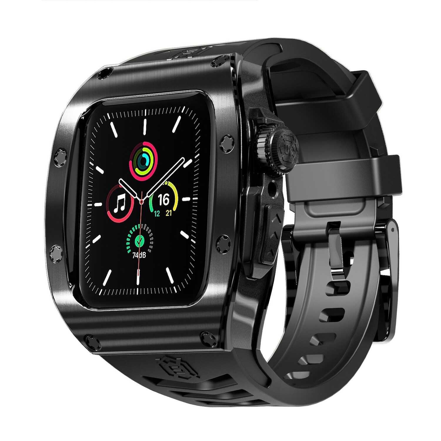 F&uuml;r Apple Watch Series 9 8 7 45 / SE 6 5 4 Silikon Band Metall Geh&auml;use - Bild 1