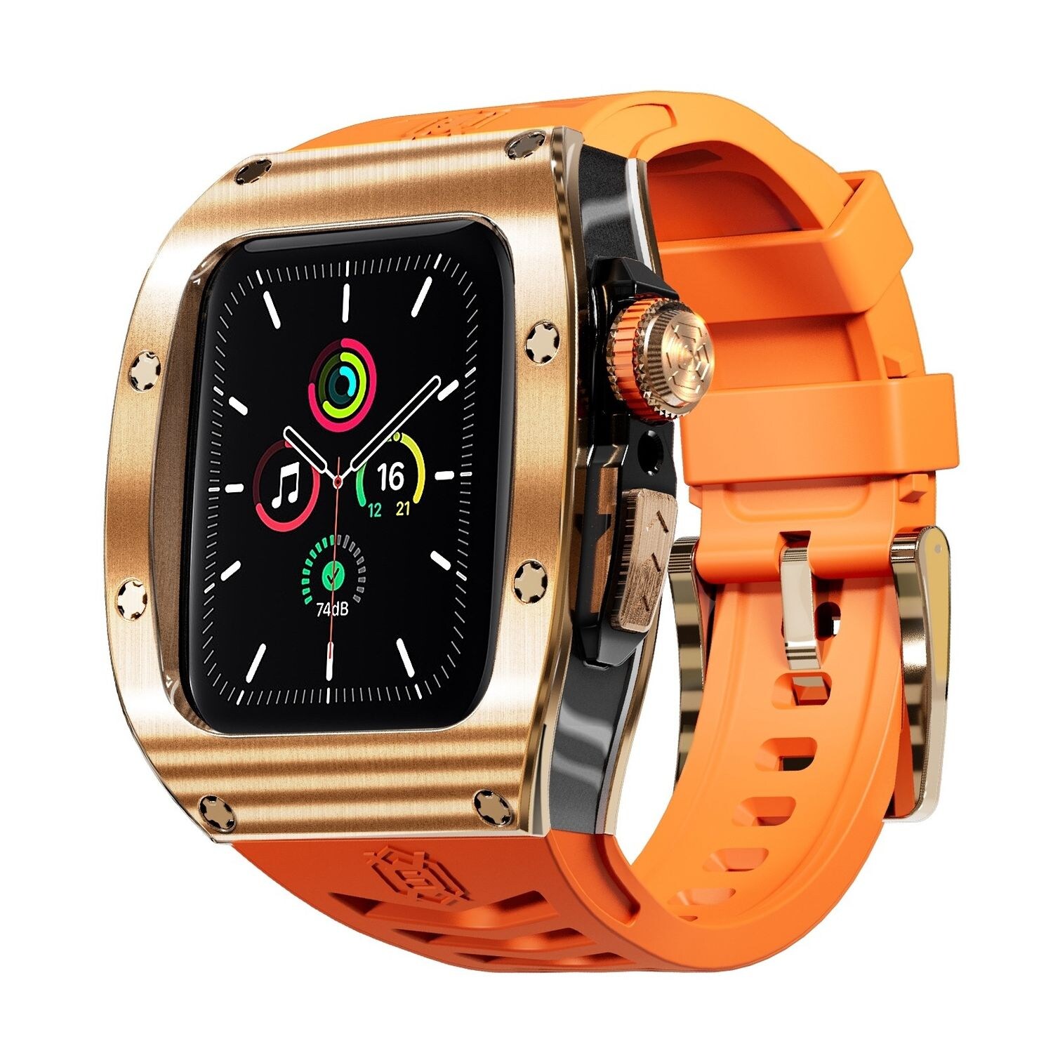 Für Apple Watch Series 9 8 7 45 / SE 6 5 4 44 Silikon Band Metall Gehäuse Hülle