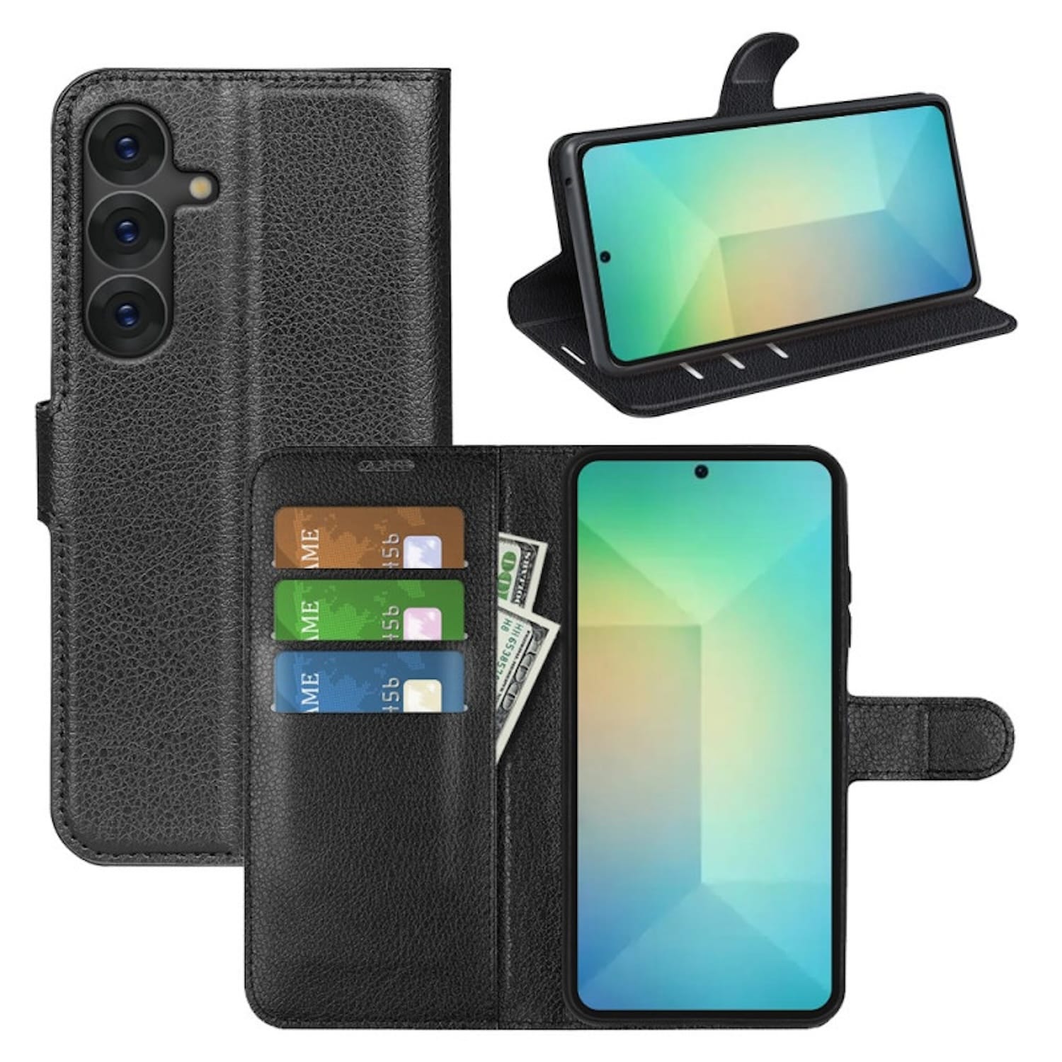 F&uuml;r Samsung Galaxy S25 Plus Kunstleder Wallet Tasche H&uuml;lle Schwarz - Bild 1