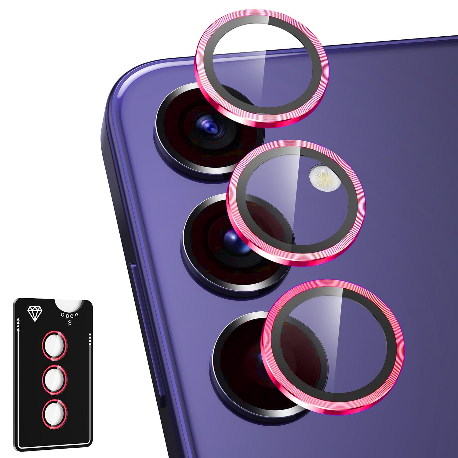 F&uuml;r Samsung Galaxy S25 Plus Aluminium Schutz Ring + H9 Hart Glas Rot - Bild 1