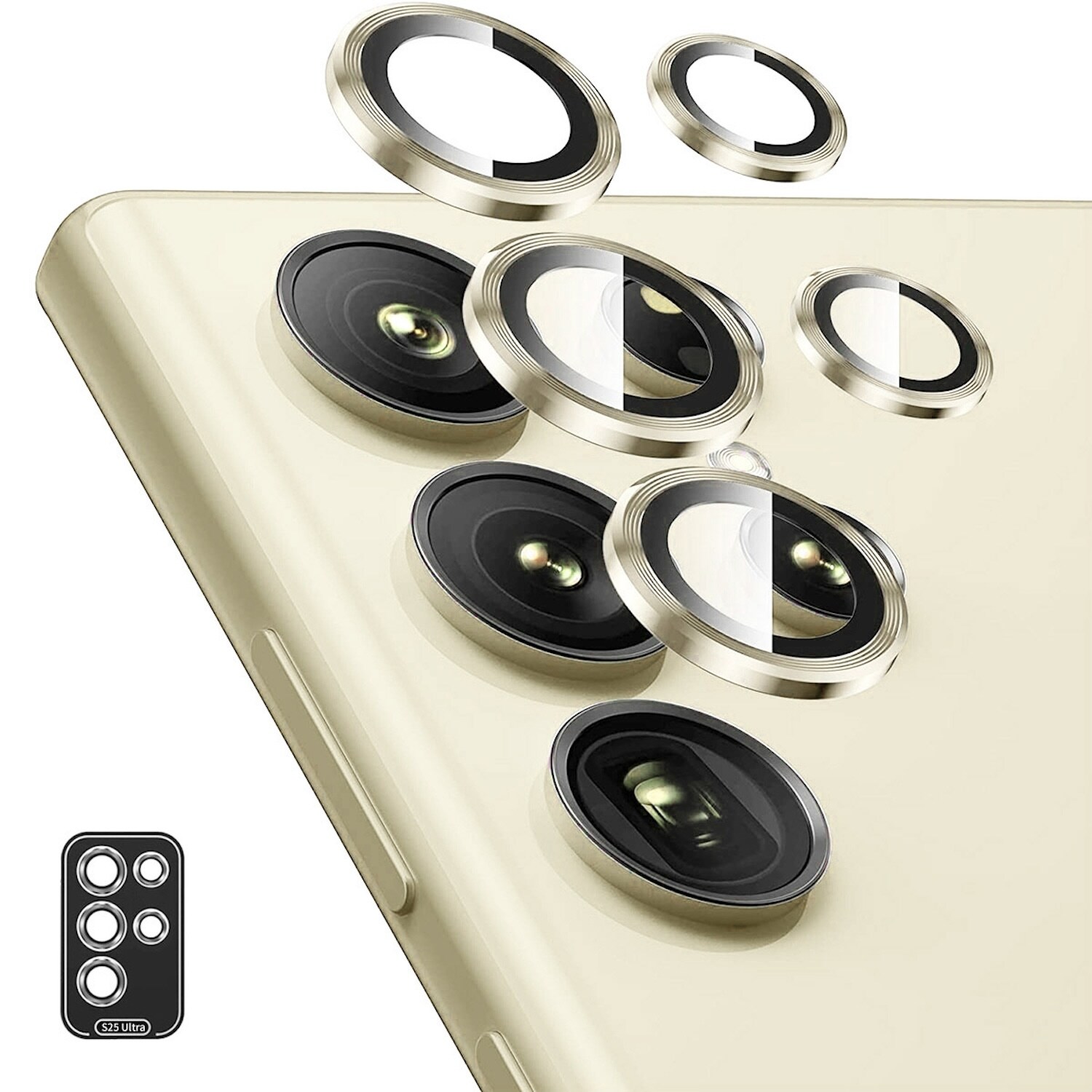 F&uuml;r Samsung Galaxy S25 Ultra 5G Aluminium Ring + H9 Hart Glas Gold - Bild 1