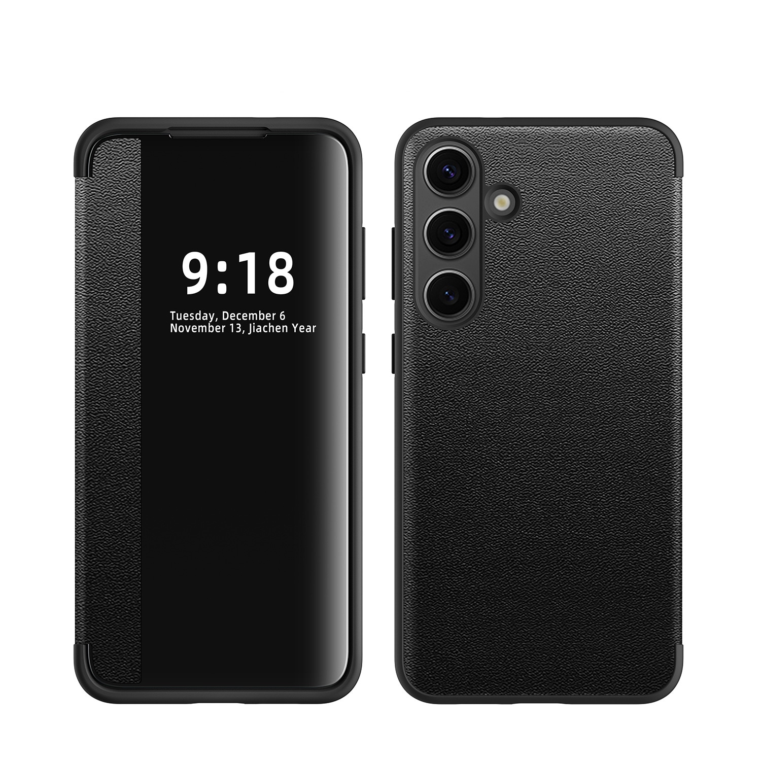 F&uuml;r Samsung Galaxy S25 5G Mirror View Smart Cover Handy H&uuml;lle Schwarz - Bild 1