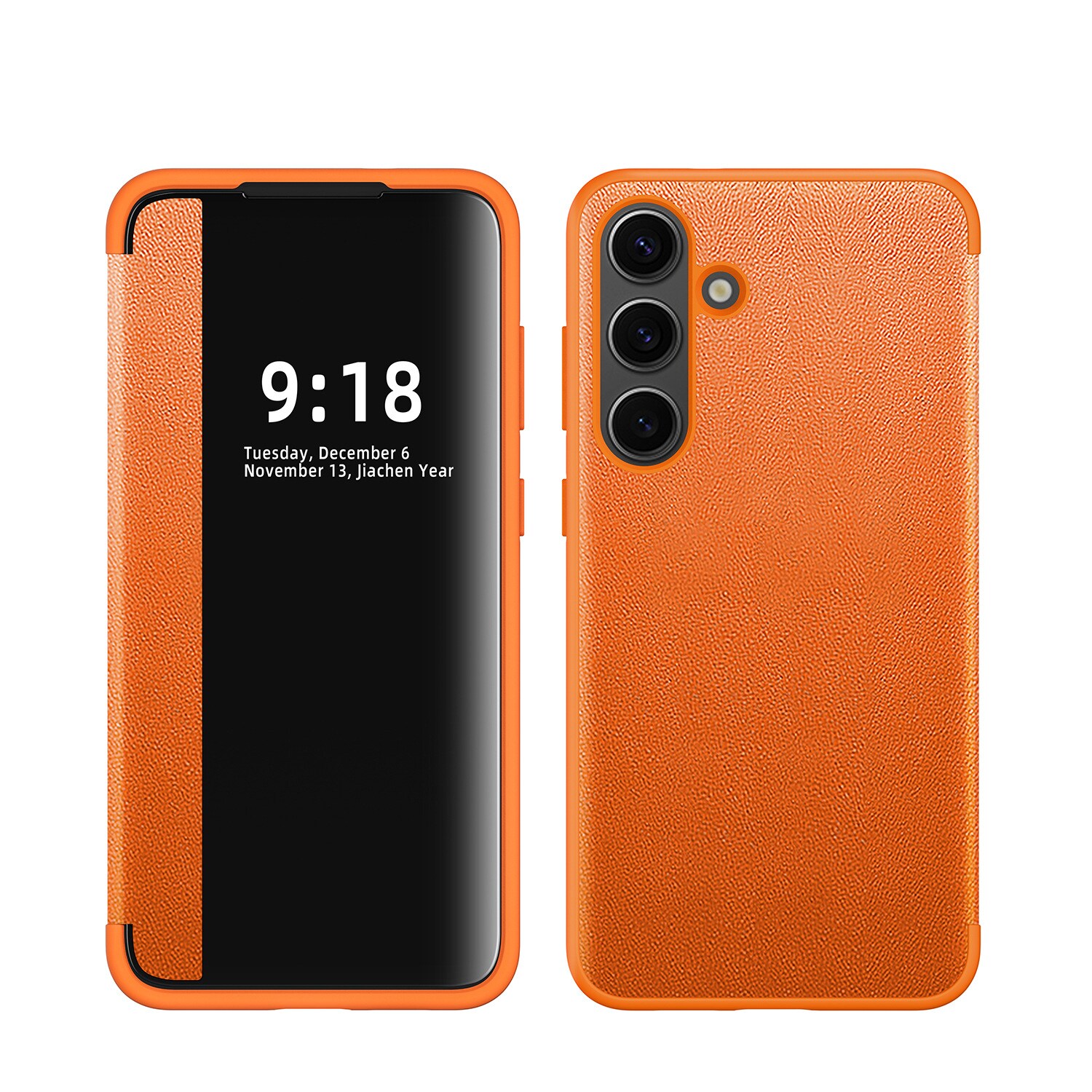 F&uuml;r Samsung Galaxy S25 Plus 5G Mirror View Smart Cover H&uuml;lle Orange - Bild 1