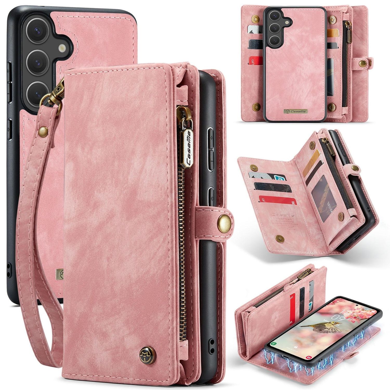 F&uuml;r Samsung Galaxy S25 5G Kunstleder Multifunktion Tasche H&uuml;lle Pink - Bild 1