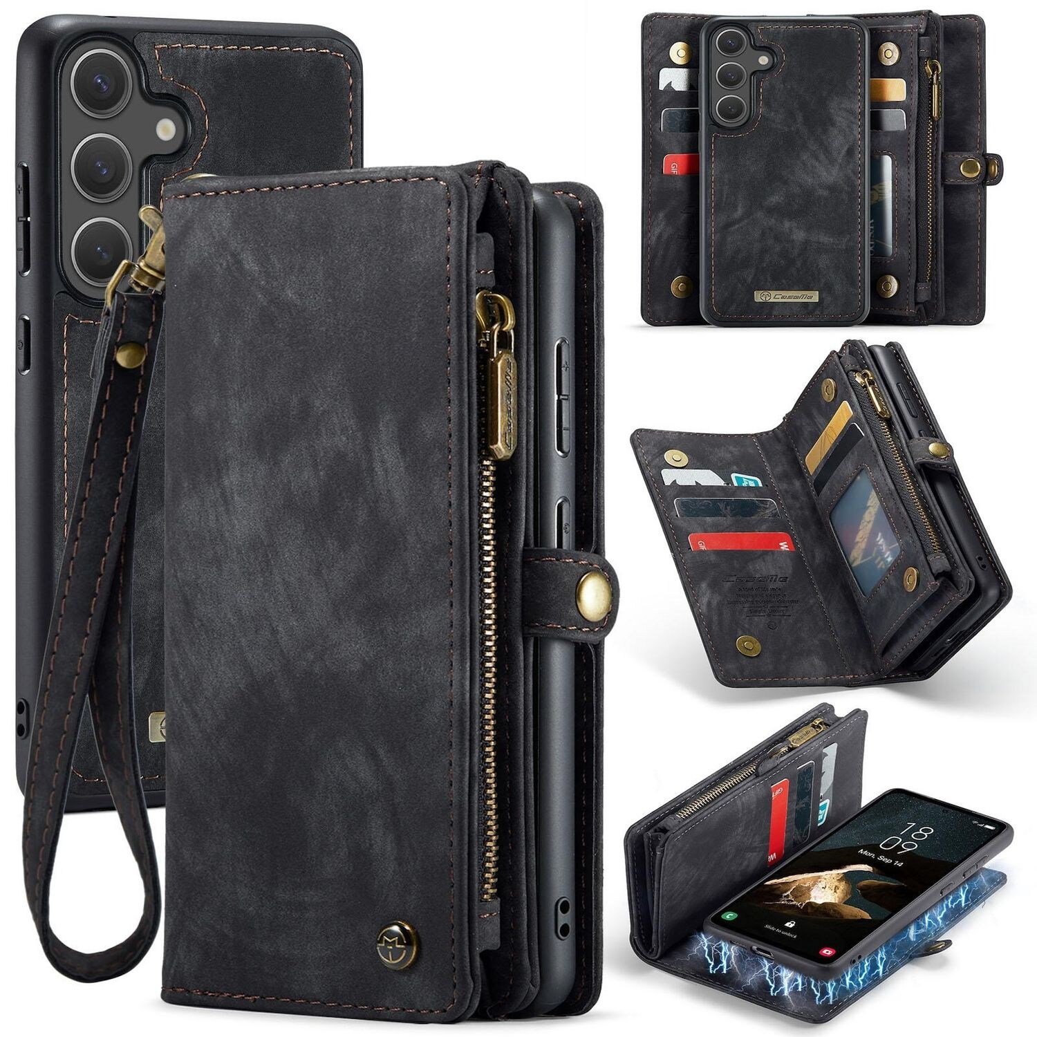Für Samsung Galaxy S25 Kunstleder Multifunktion Tasche Hülle Schwarz | 04255785153694