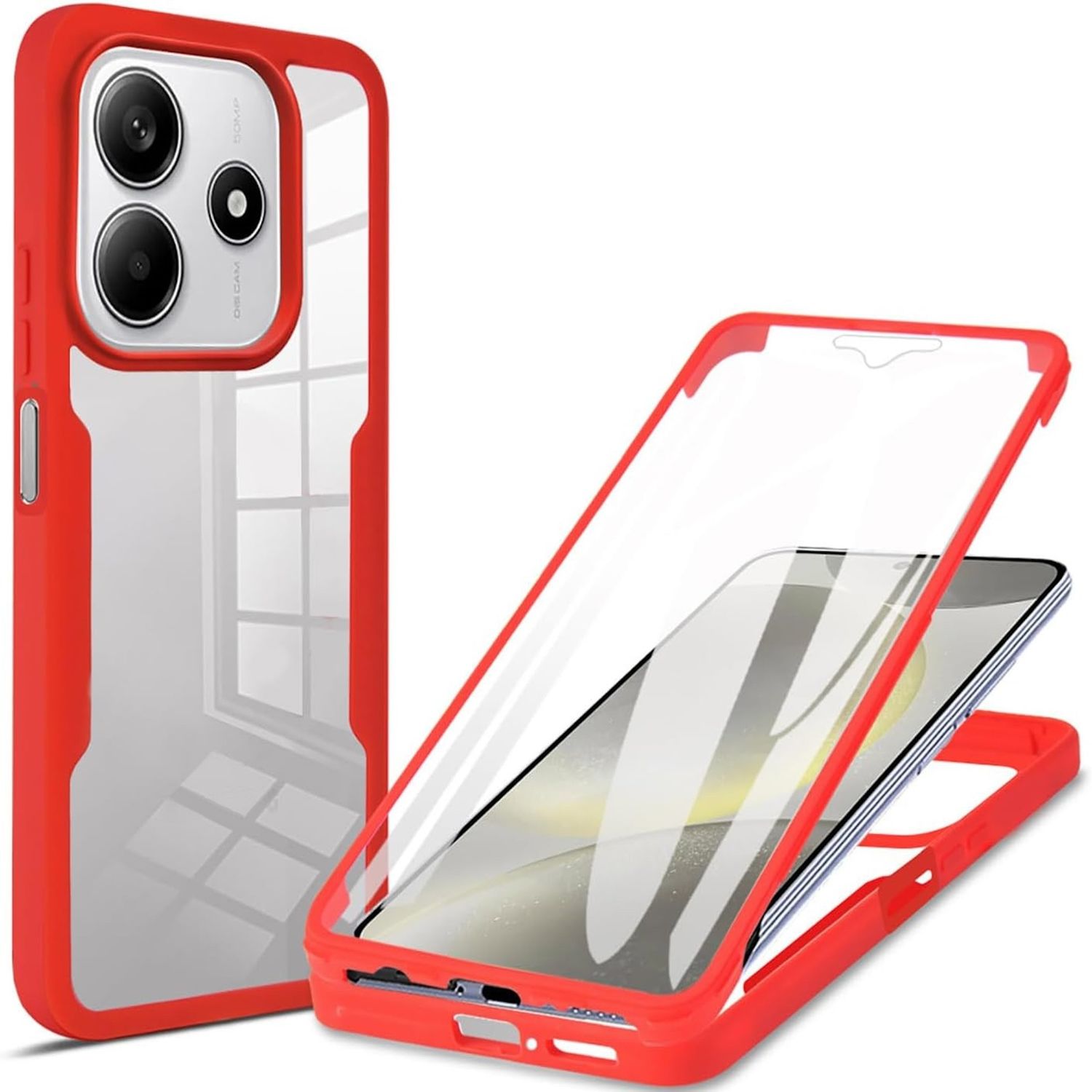 F&uuml;r Xiaomi Redmi Note 14 5G Full 360 Grad Acrylic Hybrid TPU H&uuml;lle Rot - Bild 1